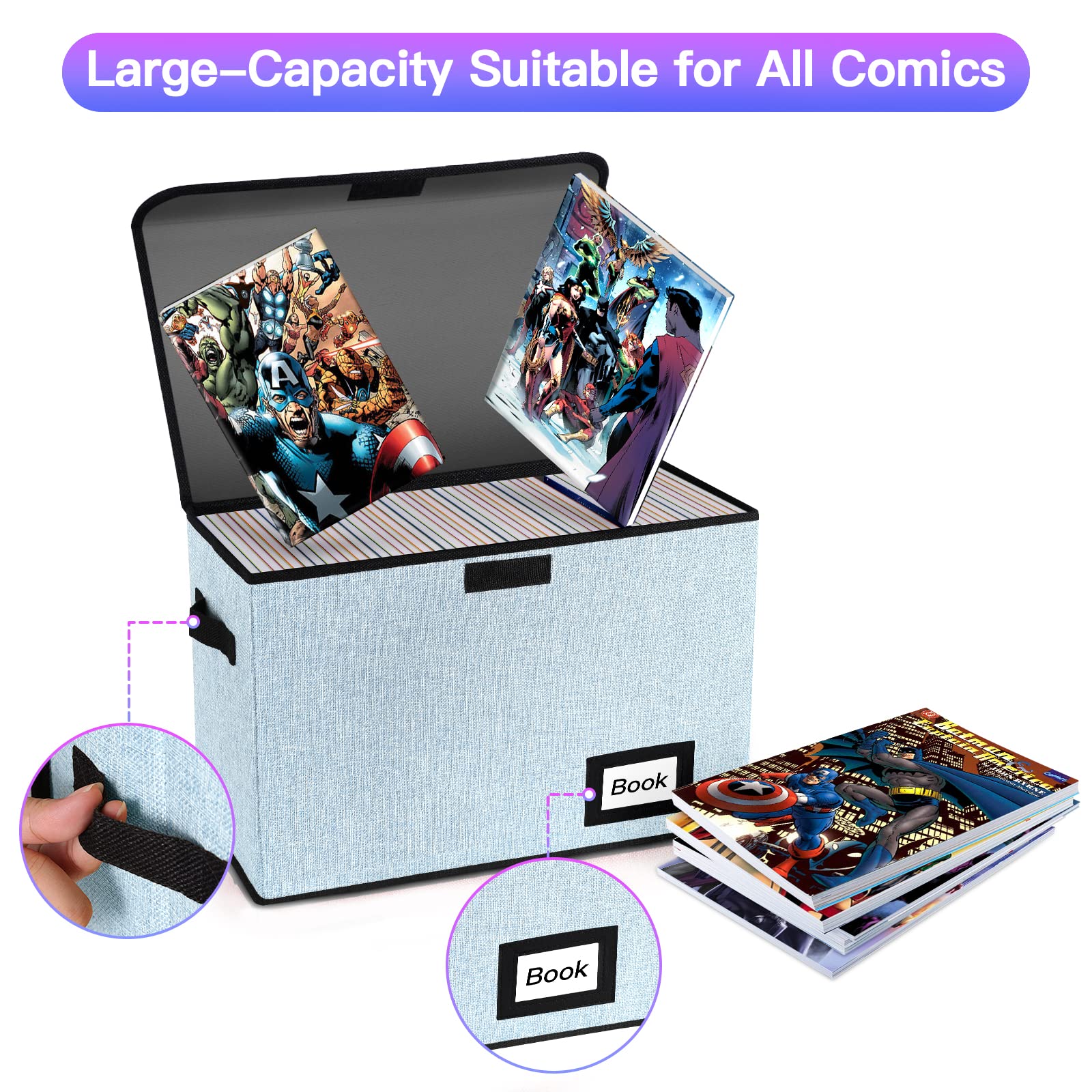 YNSZAS 2 Pack Comic Book Storage Box, Comic Protector Organizer, 15.8" X 7.8" X 11.8", Collapsible