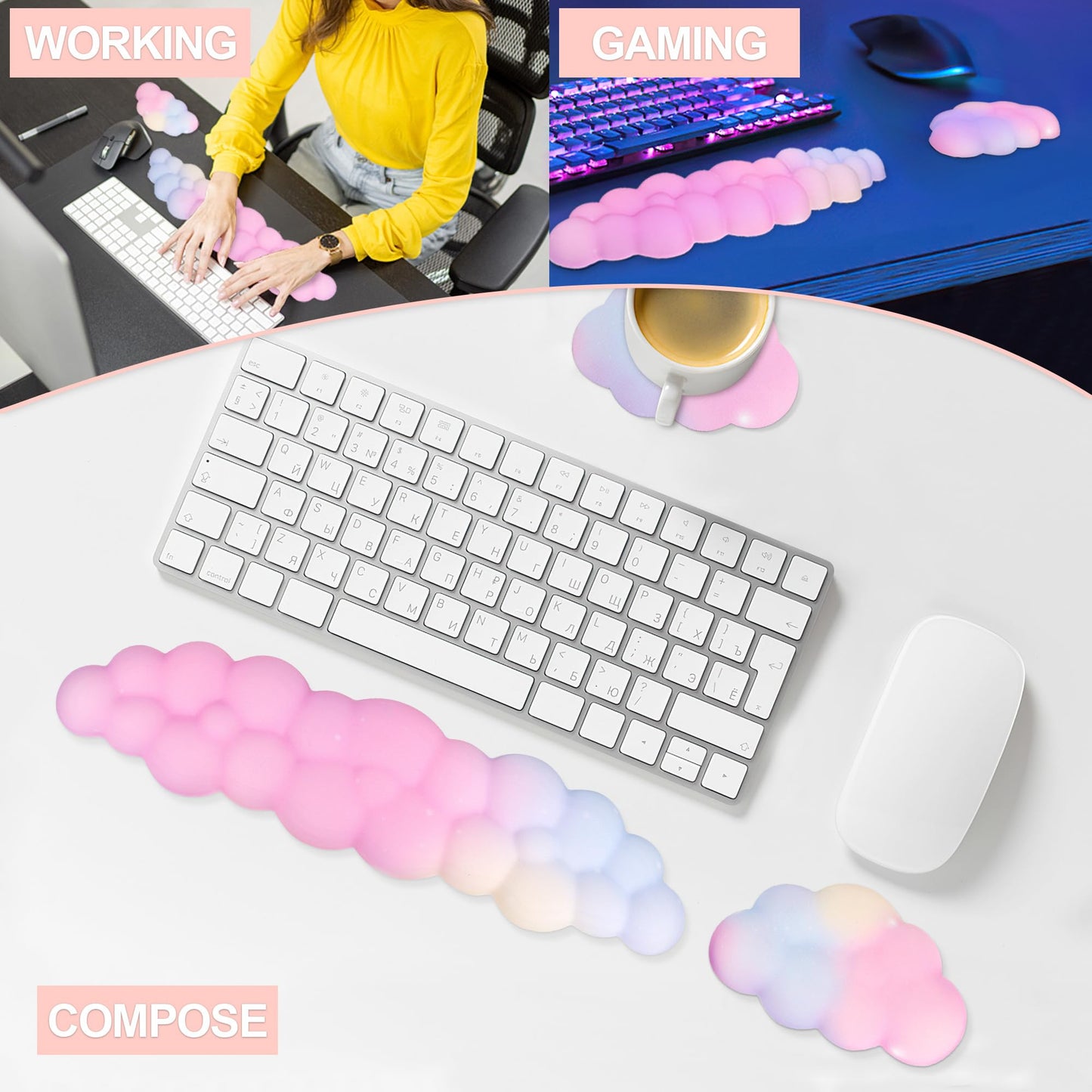 LJYZMD Silky Cloud Wrist Rest Set for Keyboard & Mouse, 16.9", Colorful