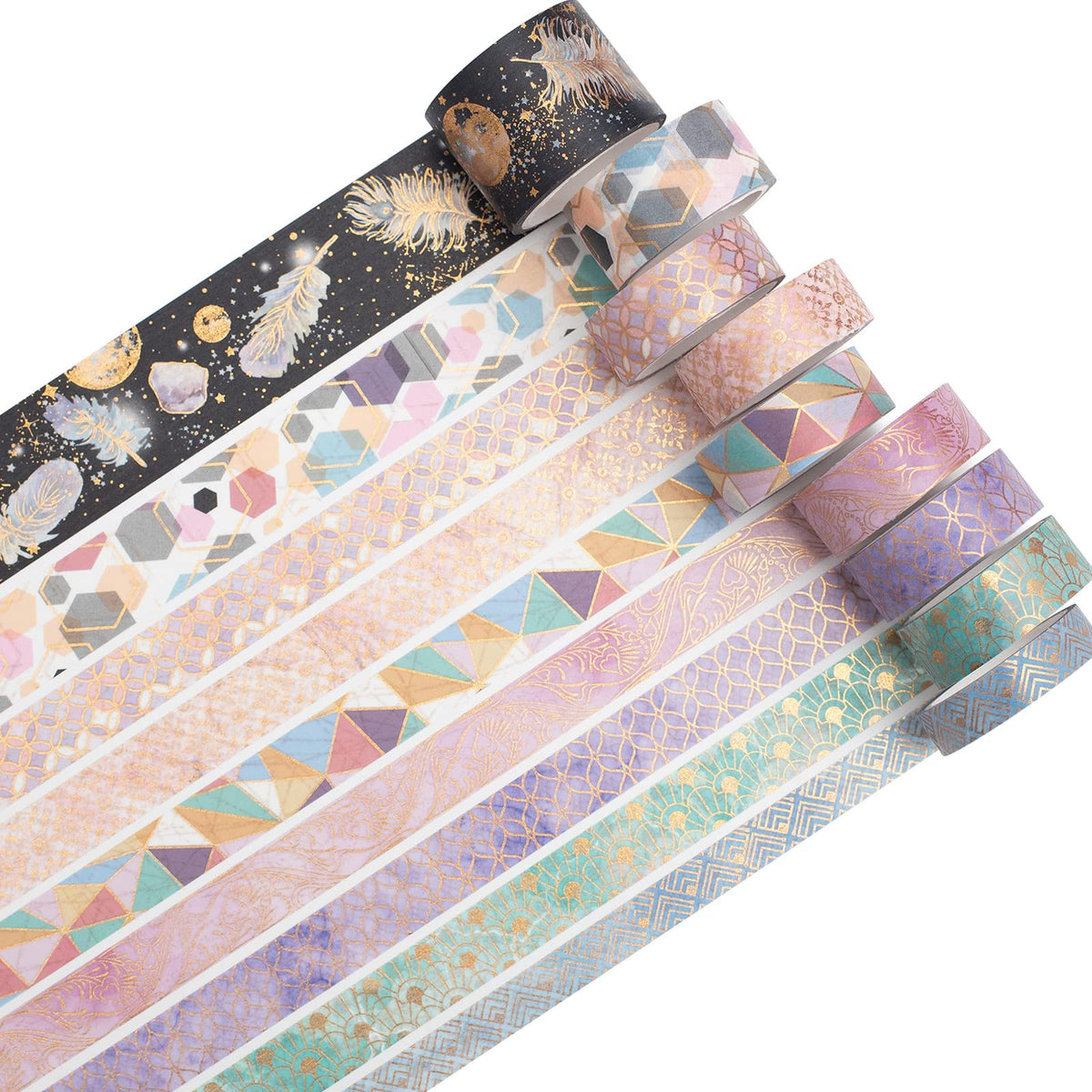 YUBBAEX Mystic Gold Washi Tape Set Wide Silver Foil Masking Tape Decorative for Arts, DIY Crafts