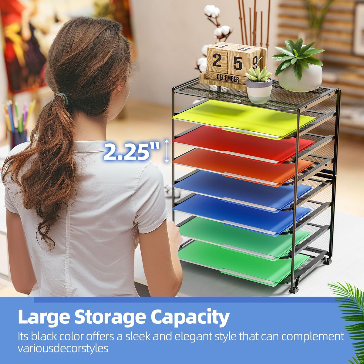 Simple Trending 2 Pack 8 Tier Letter Tray Paper - Mesh Desk File Organizer for Office School