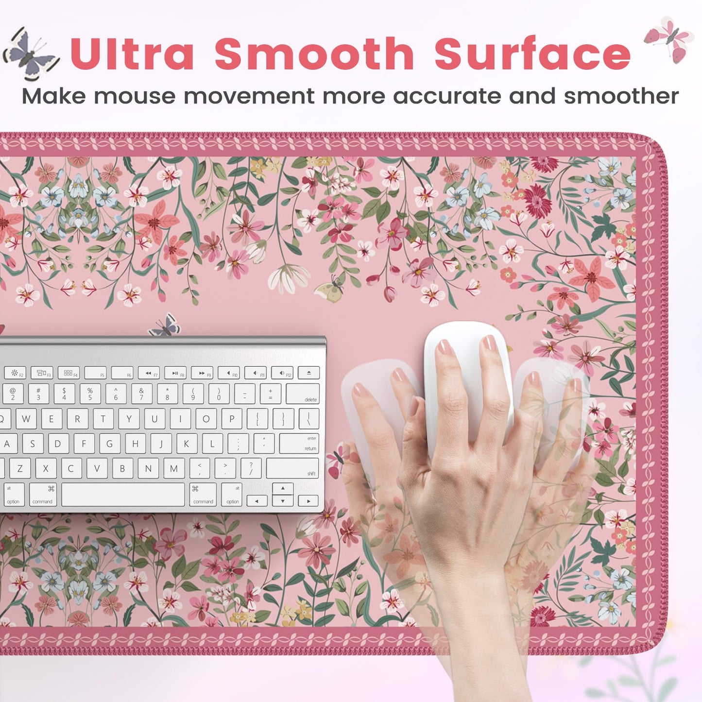 HAOCOO Floral Desk Pad, Waterproof Large Keyboard Mat Pad(Rose Pink)