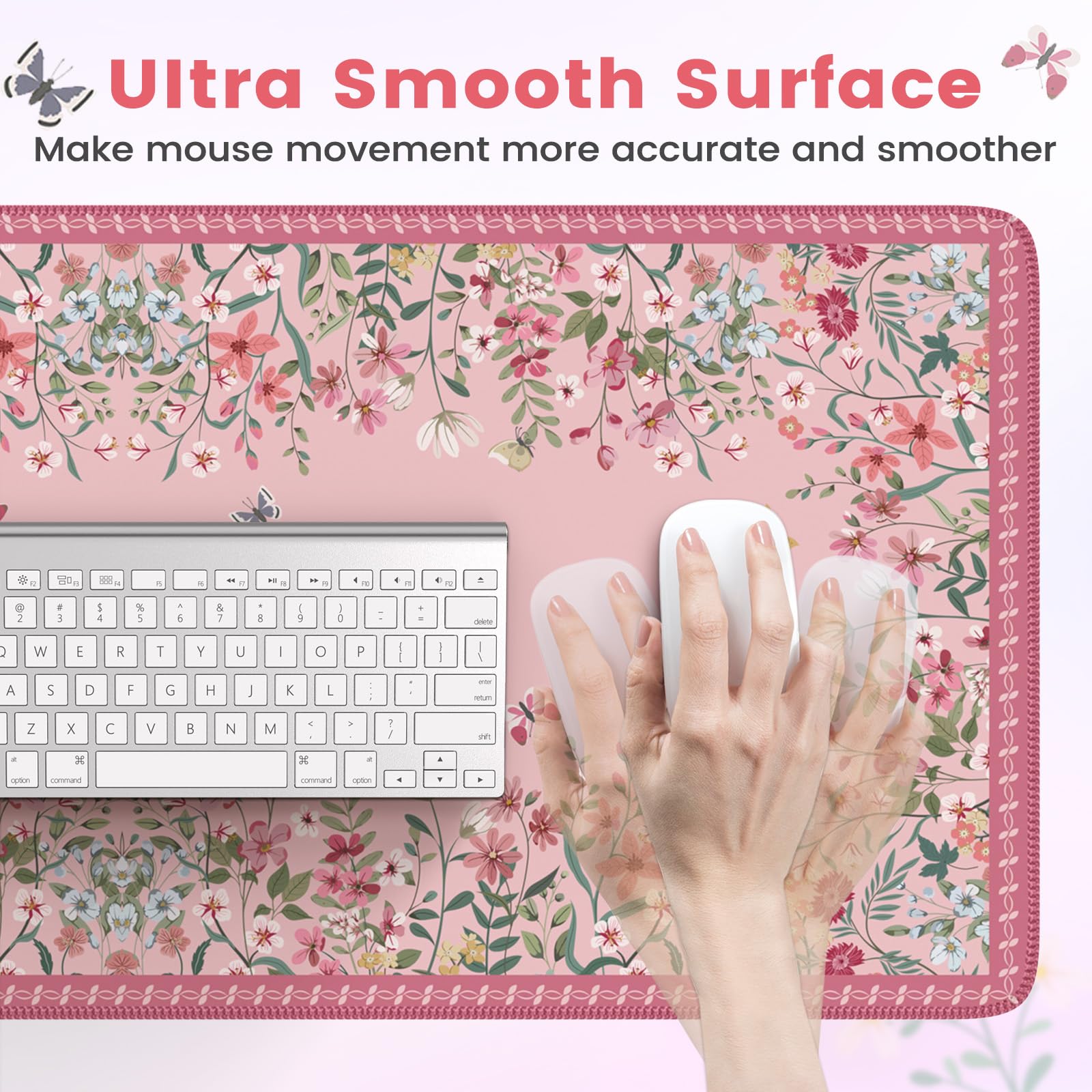 HAOCOO Floral Desk Pad, Waterproof Large Keyboard Mat Pad(Rose Pink)
