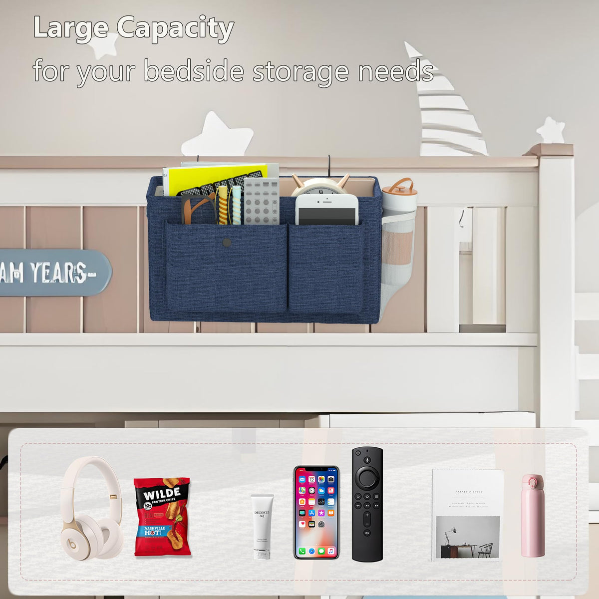 Bedside Caddy Bedside Storage Hanging Organizer for Bunk Dorm Bed Rail