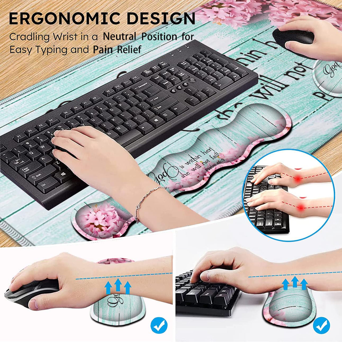 Mouse Pad Set, Large Gaming Mouse Pad + Keyboard Wrist Rest Support + Mouse Wrist Cushion +