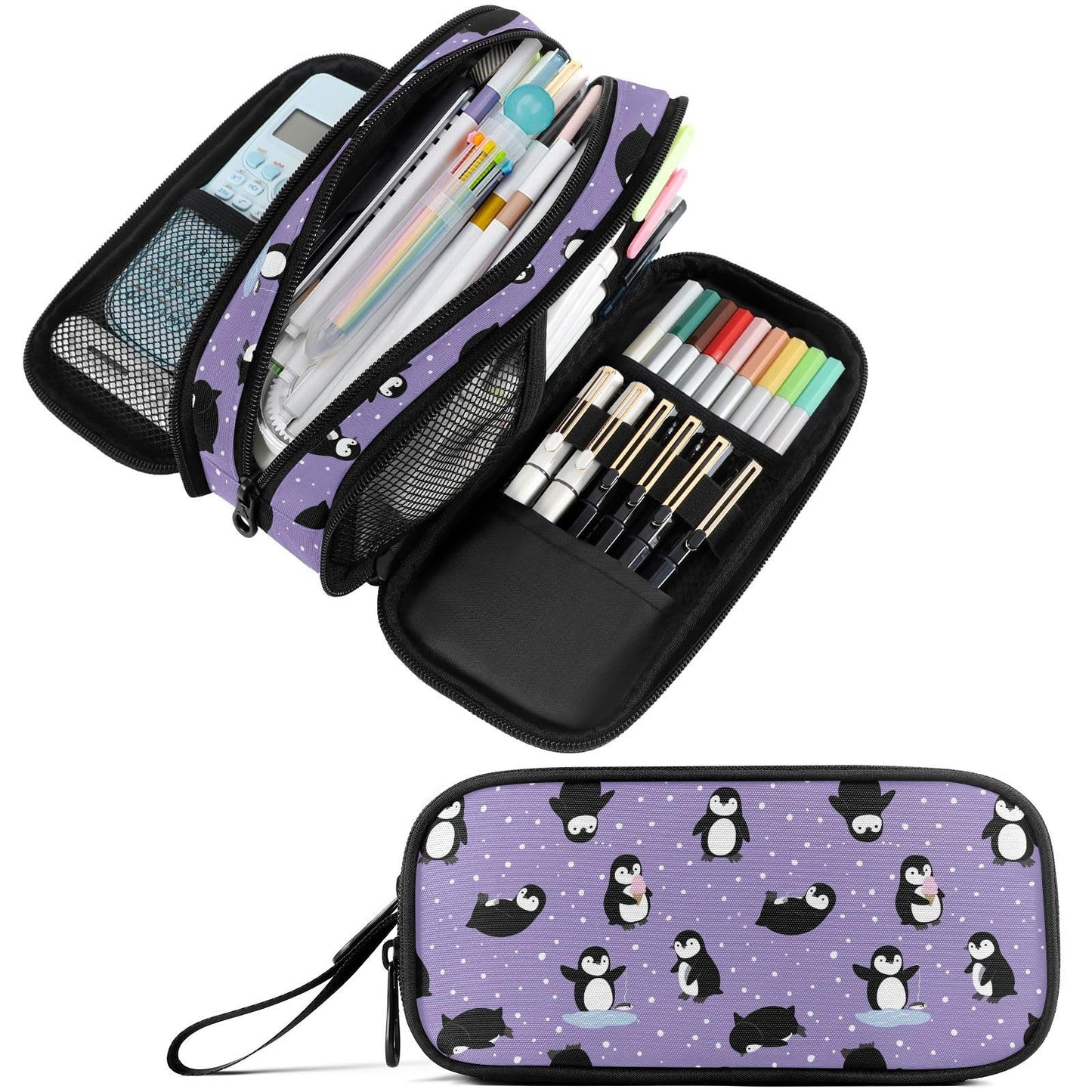 Fustylead Penguins Large Pencil Bag Storage Pen Case Makeup Pouch Stationery Bag for School College