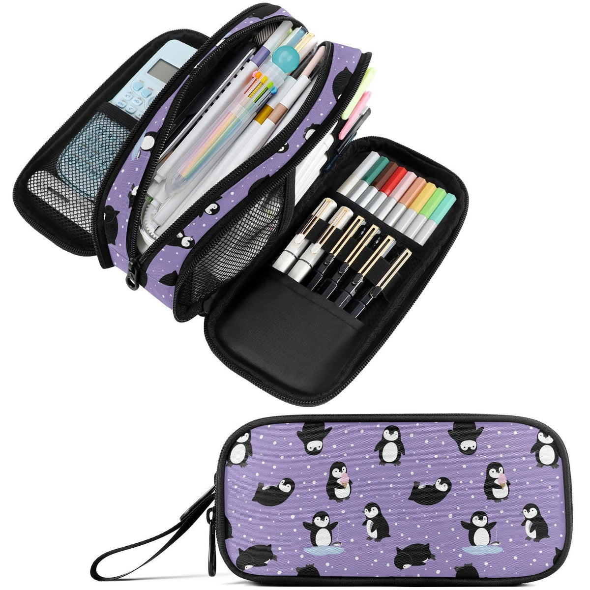 Fustylead Penguins Large Pencil Bag Storage Pen Case Makeup Pouch Stationery Bag for School College