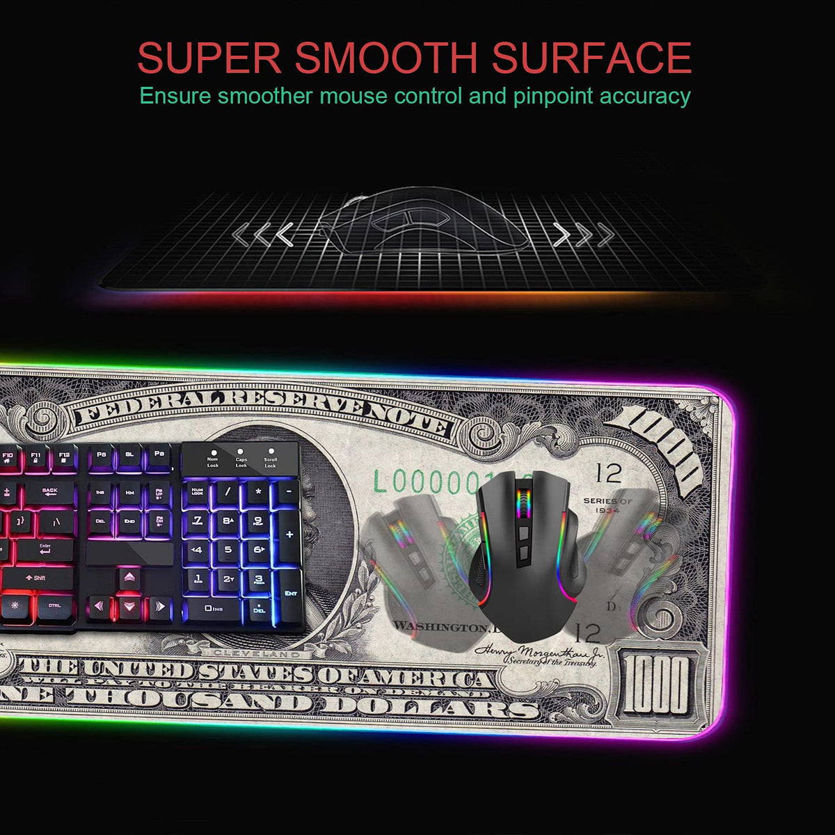 RGB Gaming Mouse Pad with Coffee Coaster, XXL Large Glowing LED Mousepad, Anti-Slip Rubber Base