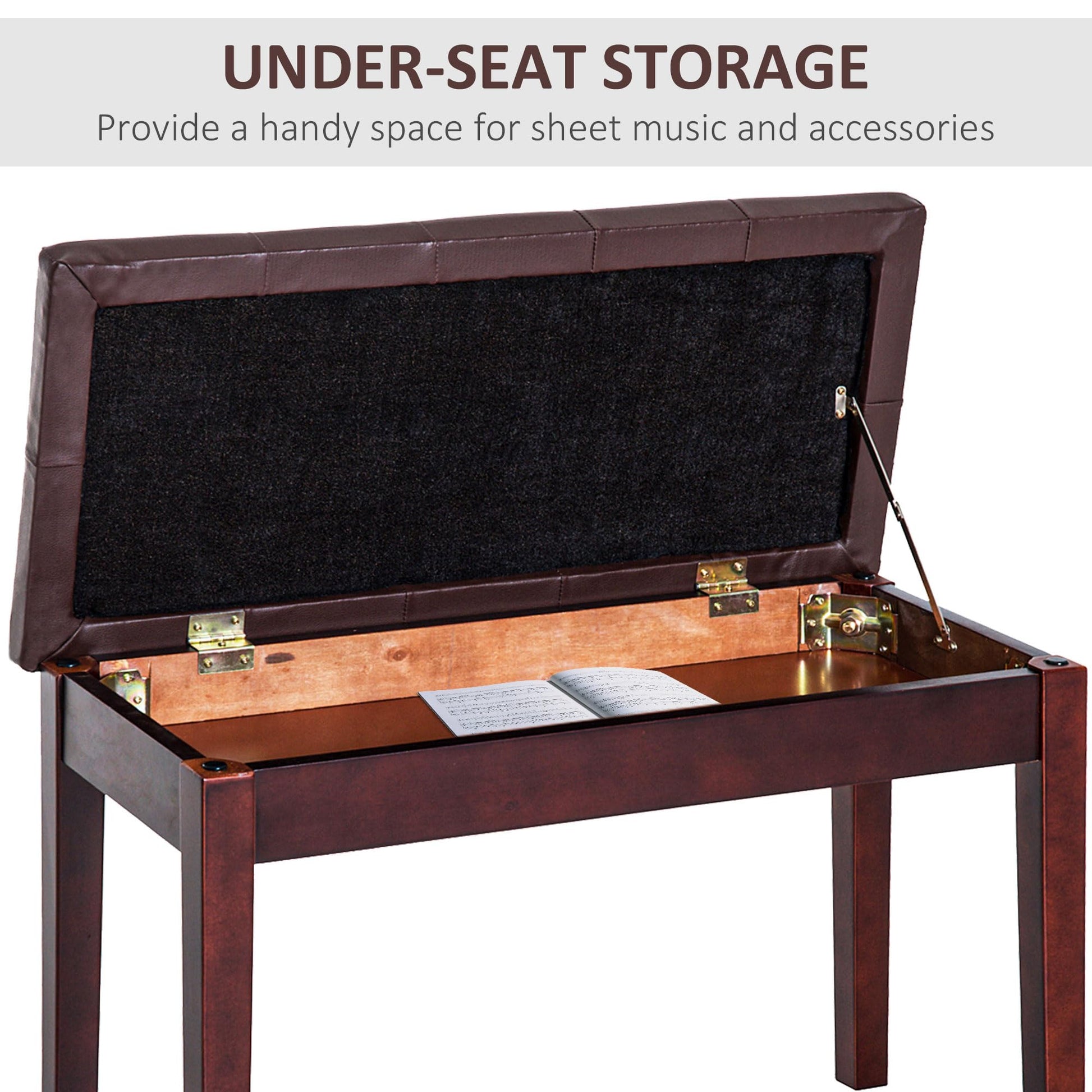HOMCOM Piano Bench with Faux Leather Padded Cushion, Chestnut Brown