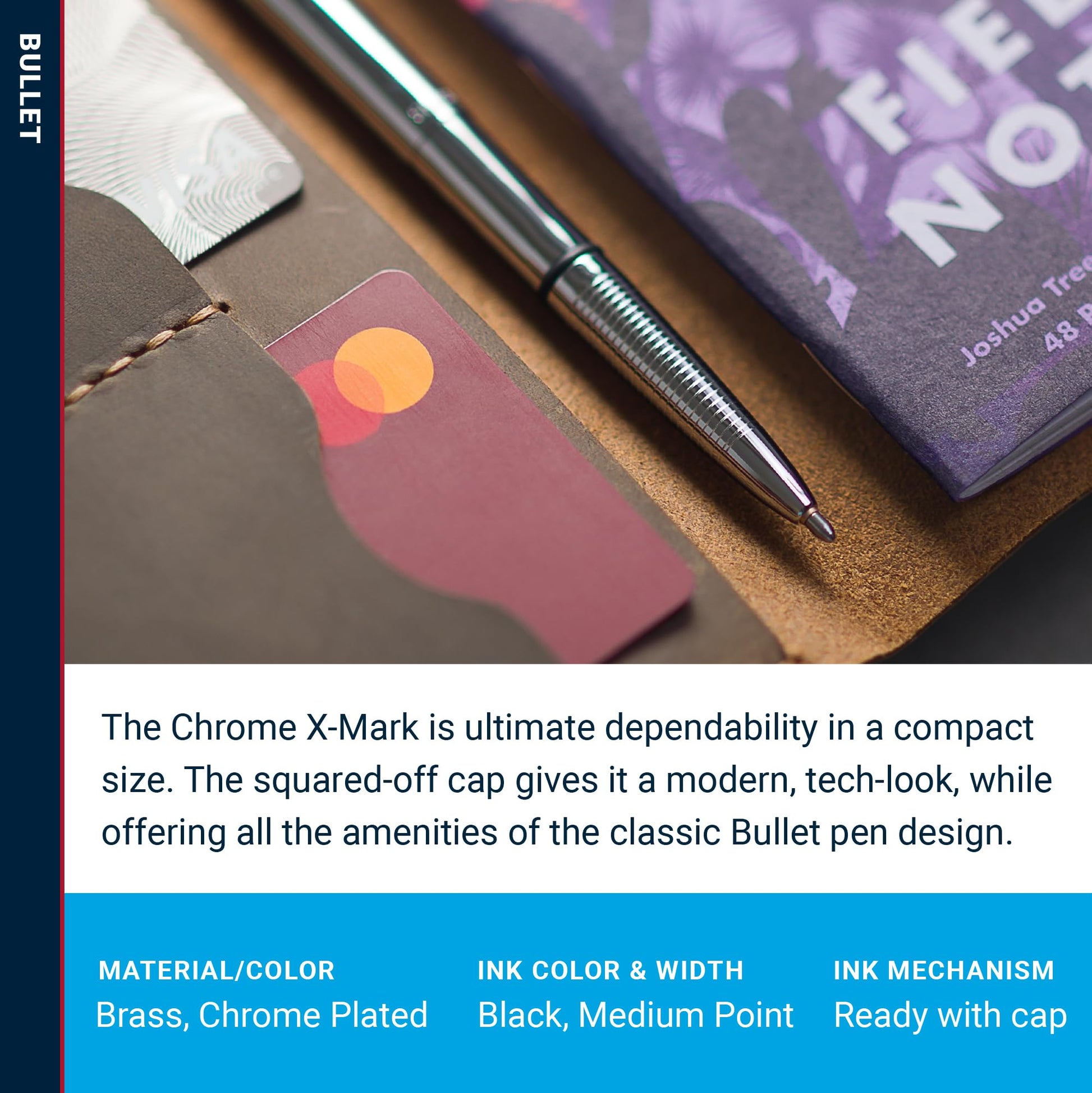 Fisher Space Pen Chrome X-Mark Flat Cap Bullet Pen, Compact Size, Black Ink