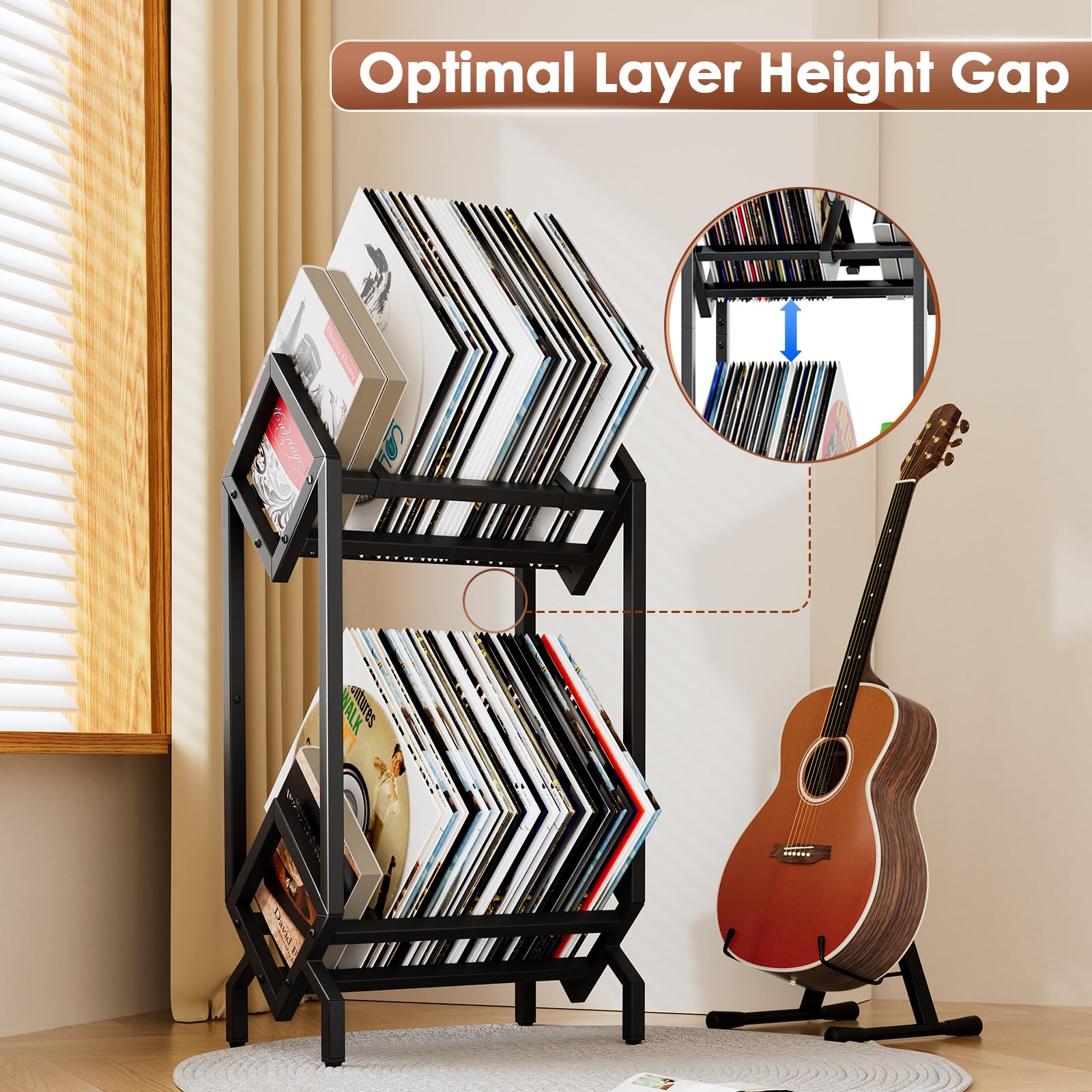 BOEASTER Vinyl Record Storage Rack, Record Holder 160-200 LP Storage Shelf Display Stand for Albums