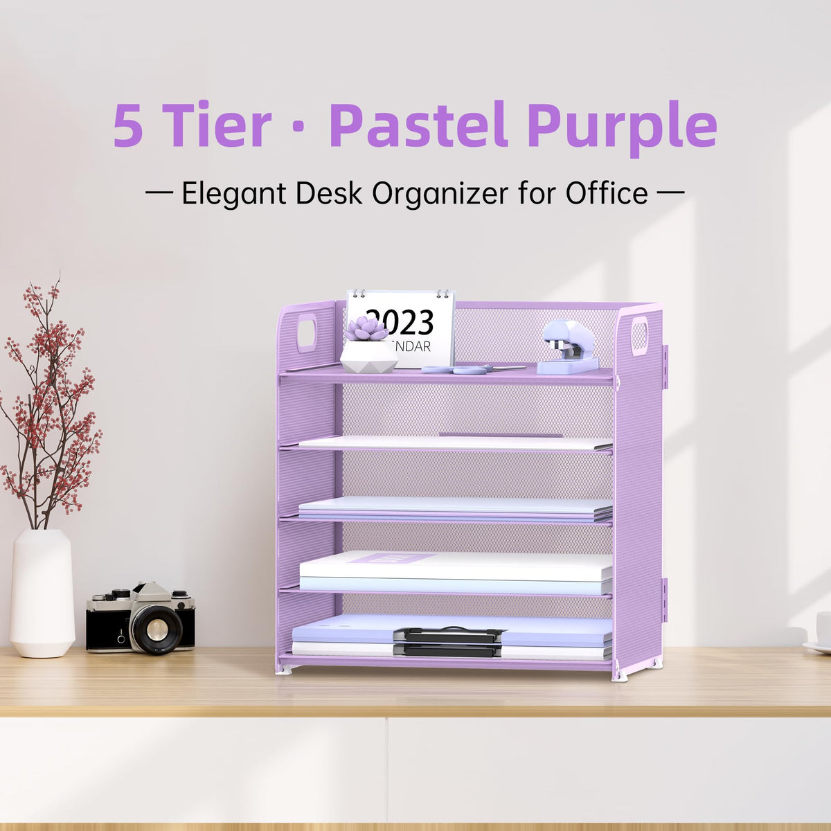 Supeasy 5 Trays Paper Organizer Letter Tray with Handle-Mesh Desk File Holders, Paper Sorter Desk