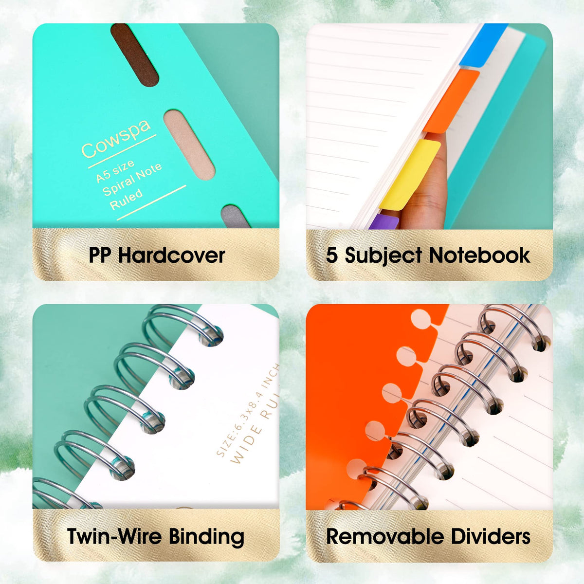 5 Subject Notebook Wide Ruled Spiral Bound Journal with Dividers 7"x 8.5"