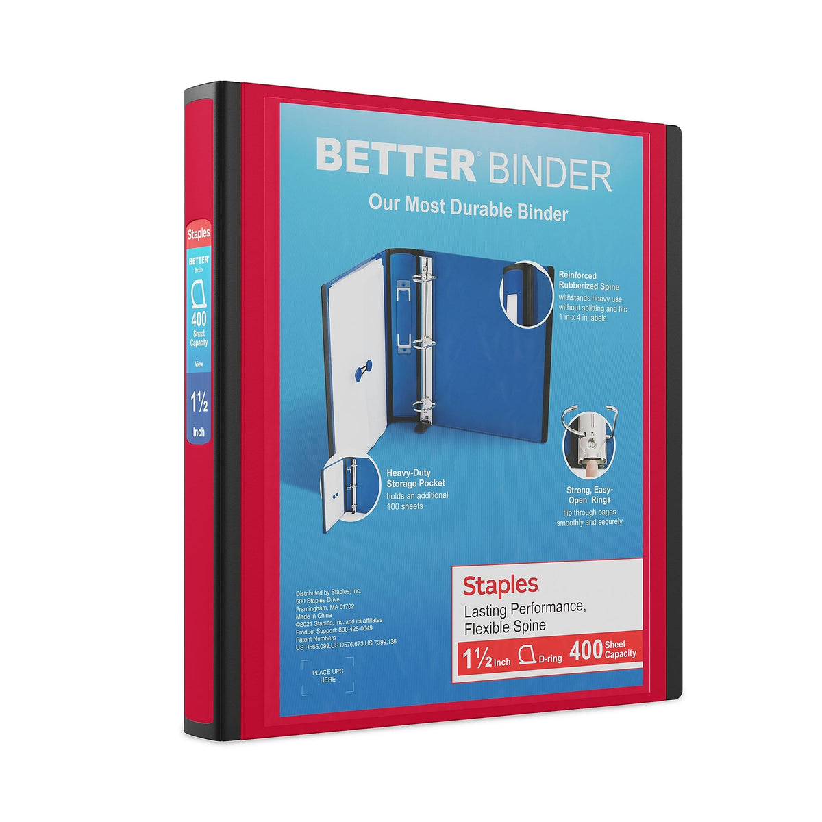 Staples Better Binder, 1.5 Inch D-Ring, Red, 400 Sheets, 3-Pack