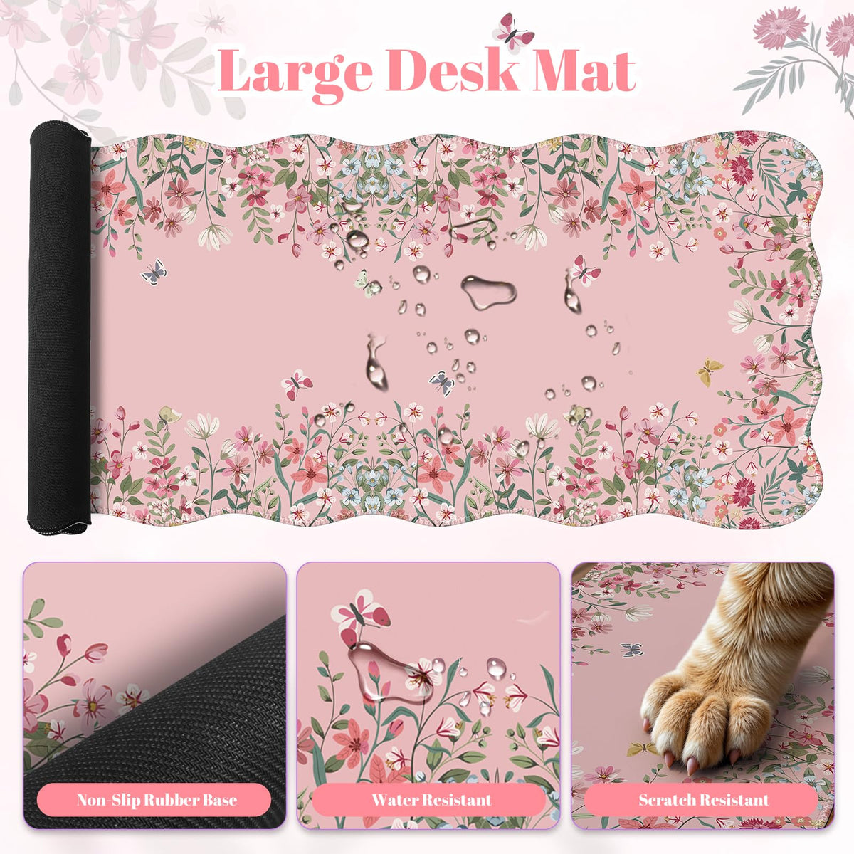 iLeadon Pink Mouse Pad, Scalloped Desk Mat Cute for Keyboard and Mouse