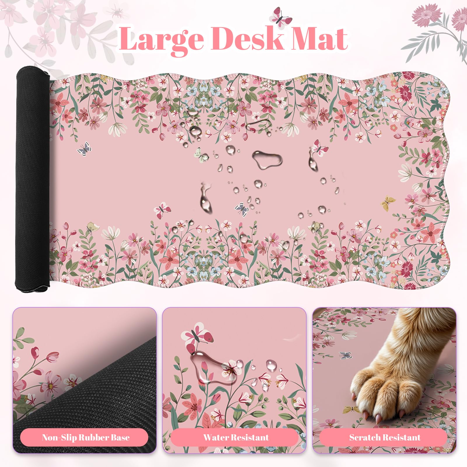 iLeadon Pink Mouse Pad, Scalloped Desk Mat Cute for Keyboard and Mouse