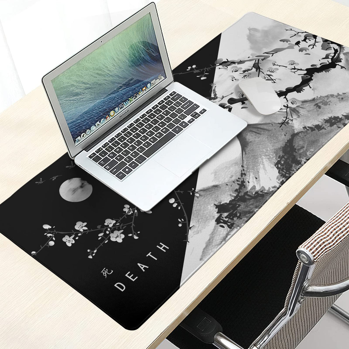 Sakura Death Life Black and White Cherry Blossom Pattern Extended Large Mouse Pad Non-Slip Rubber