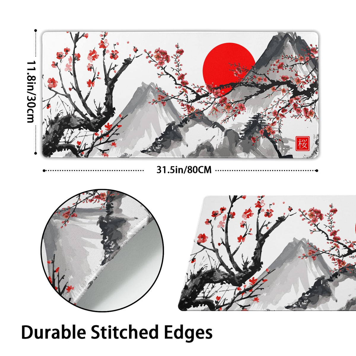 Extended Gaming Mouse Pad XL，White Japanese Cherry Blossom Large Mouse Mat Desk Pad, Extended