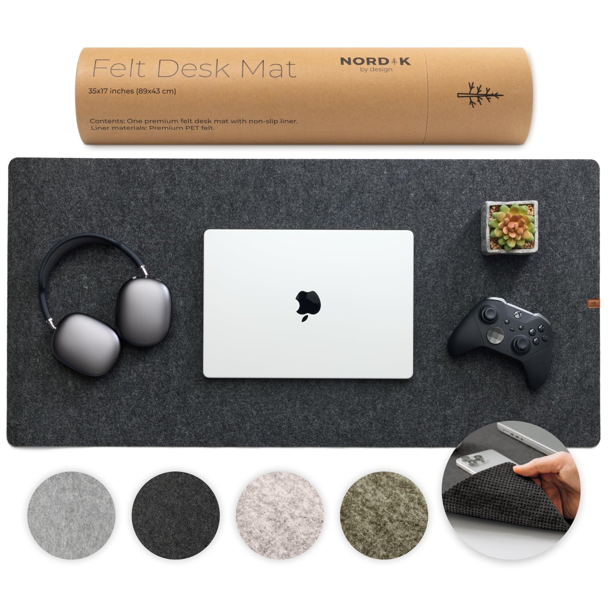 Nordik Felt Desk Mat - Large Felt Desk Pad - Charcoal 35 x 17 inches