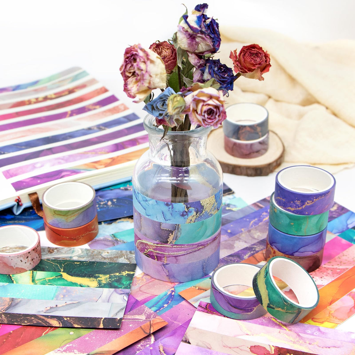 Mooker 48 Rolls Washi Tape Set - Decorative Masking Tape Colored Marbling Patterns, Adhesive