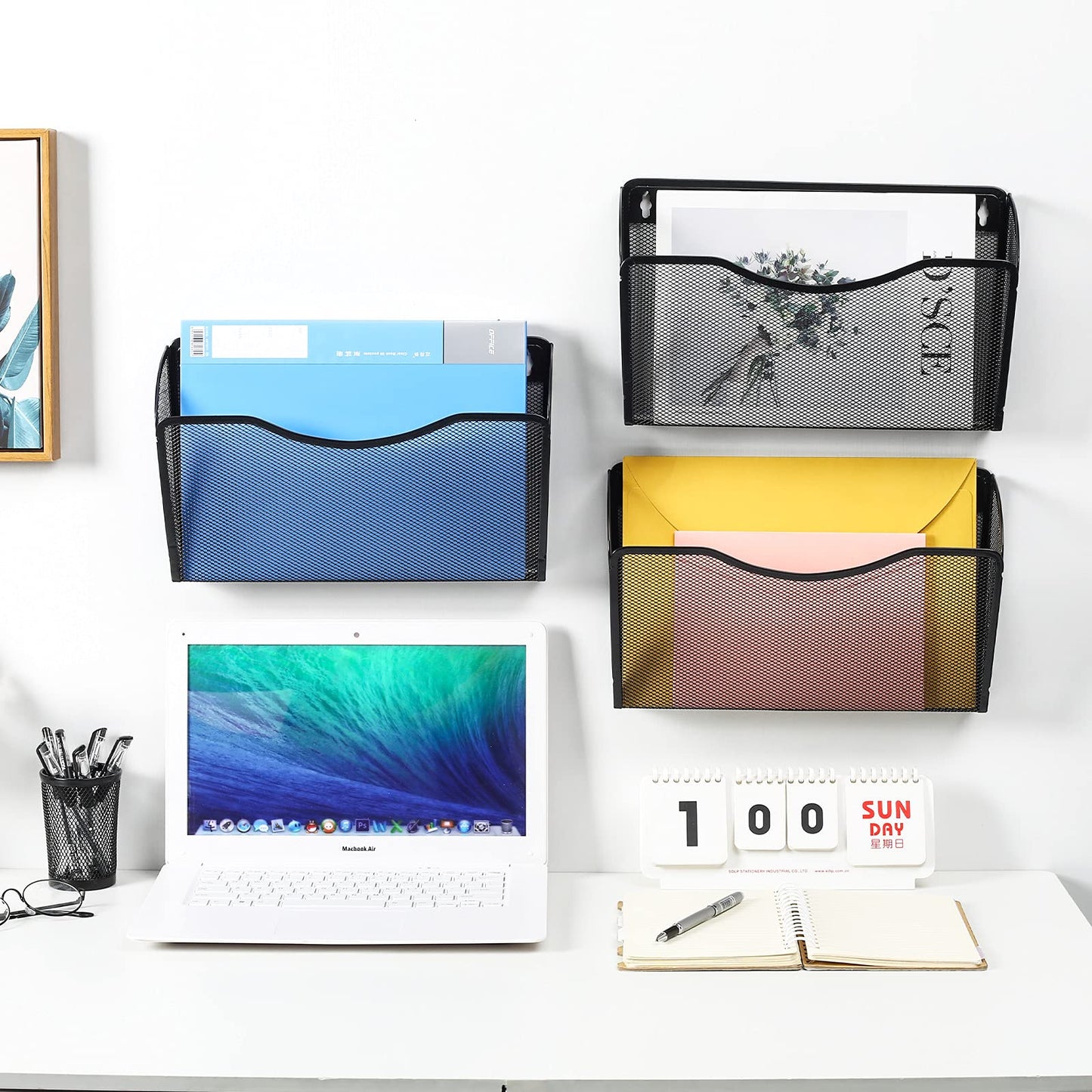 PAG-Mass 6 Pockets Wall File Organizer Metal Mesh Hanging Document Paper Holder Wall Mount Magazine