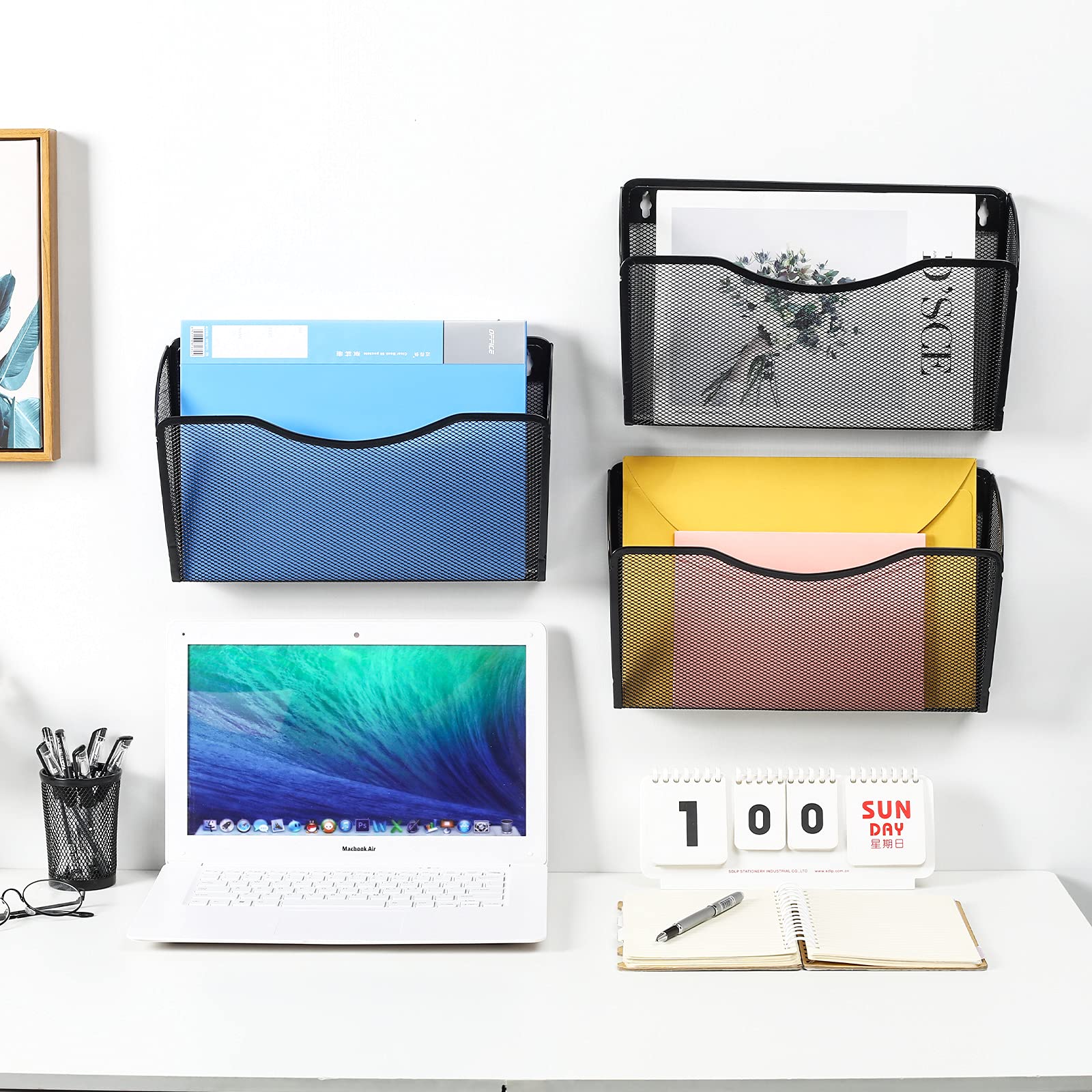 PAG-Mass 6 Pockets Wall File Organizer Metal Mesh Hanging Document Paper Holder Wall Mount Magazine