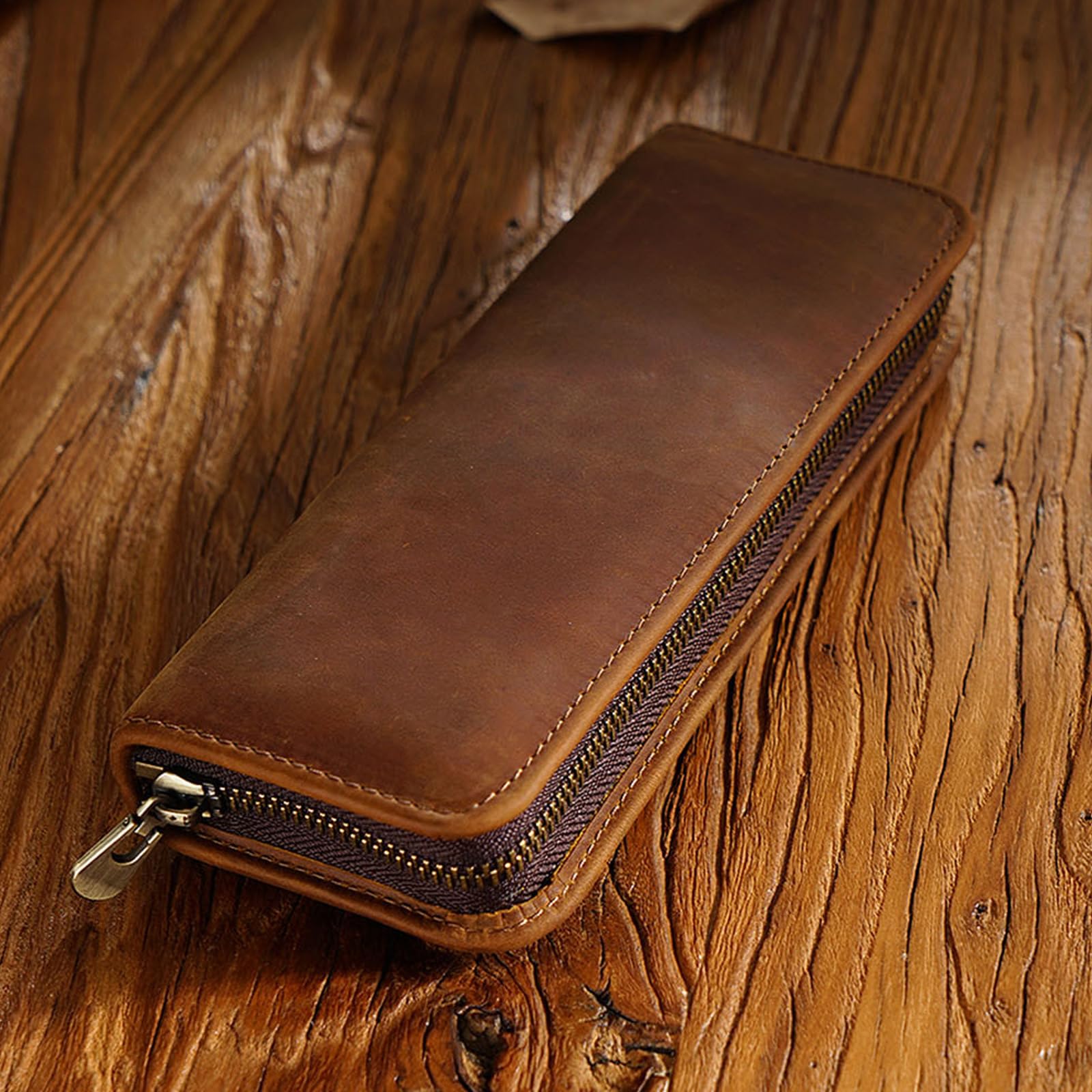 Leather Pencil Case Organizer 10 Slots, Portable Pouch for Fountain Pen