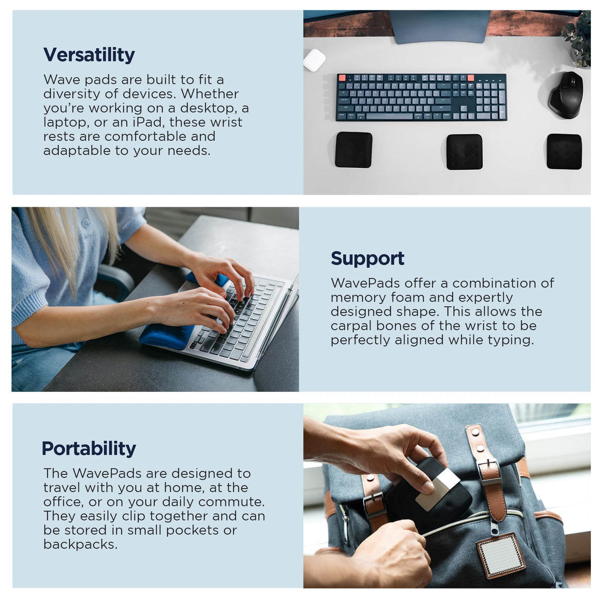 WavePads by PostureUp– Original Two Pack Adjustable Wrist Rests for Laptop Keyboard Ergonomic