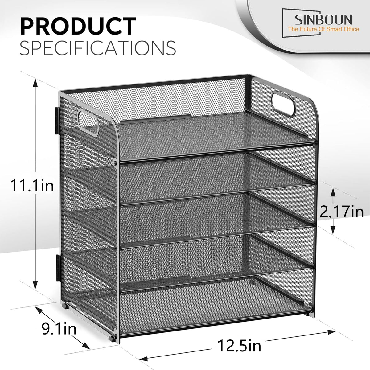 Letter Tray Paper Organizer 5-Tier Desk Organizer File Organizer Paper Holder with Handle, Metal