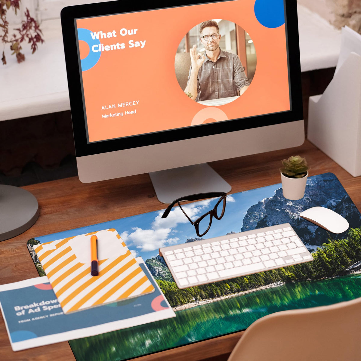 KOAIWPAE Desk Mat, Lake Mountain Landscape Desk Pad, The Alps Large Gaming Mouse Pad for Desk