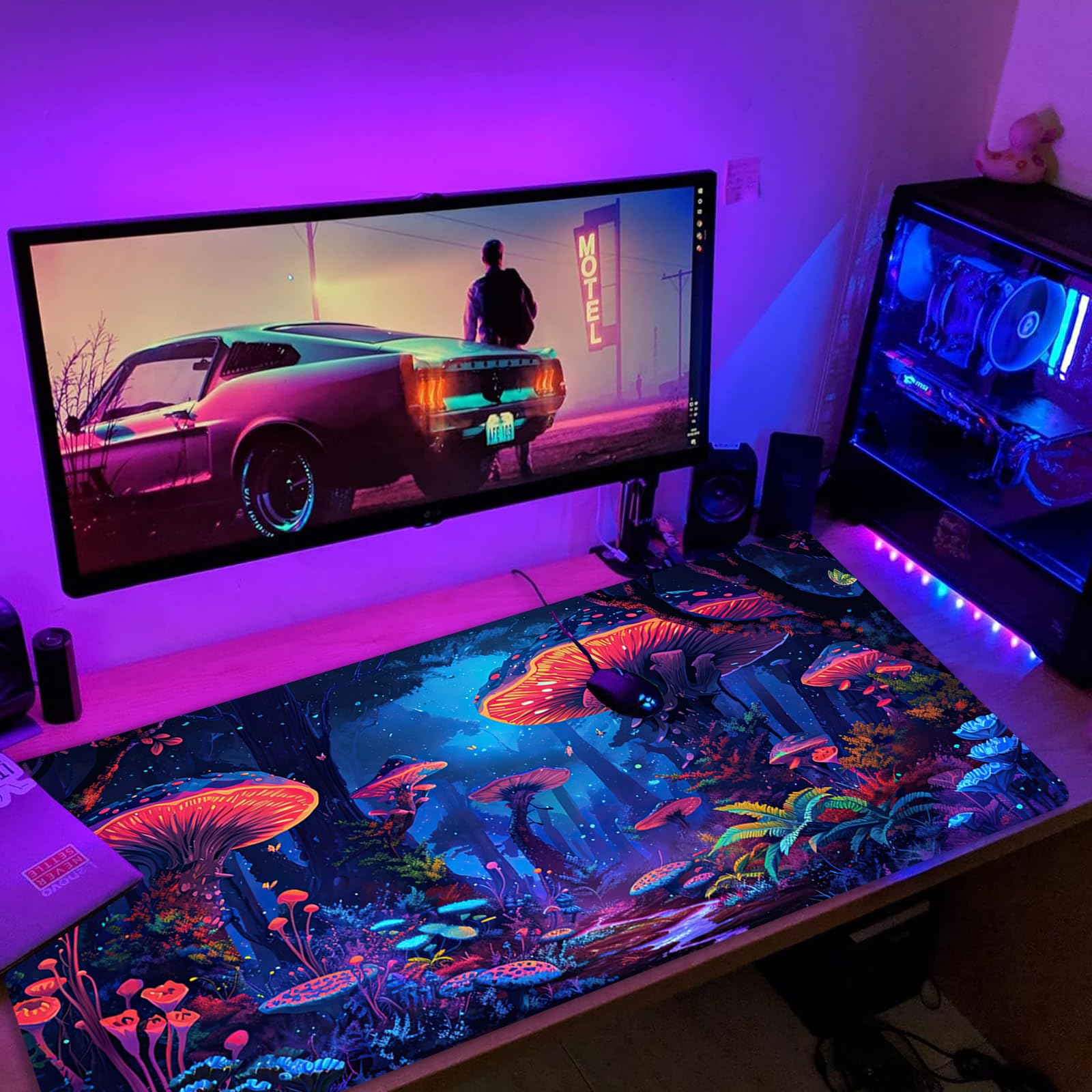 Simpkeely Fantasy Mushroom Mouse Pad, Blacklight Gaming Forest Waterproof Extended Large Desk Pad