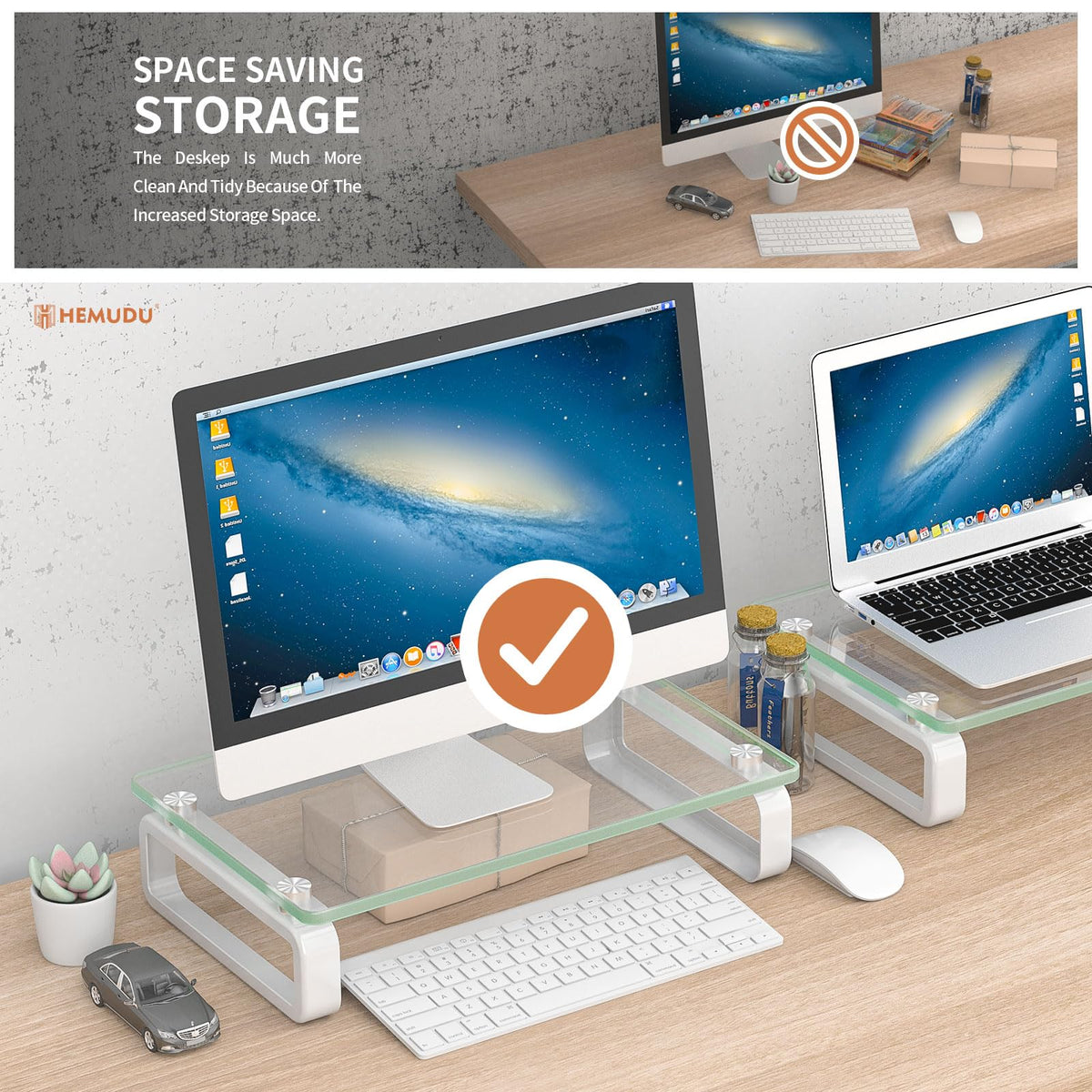 Hemudu 2 Pack Computer Monitor Stand Riser Multi Media Desktop Stand for Flat Screen LCD LED TV