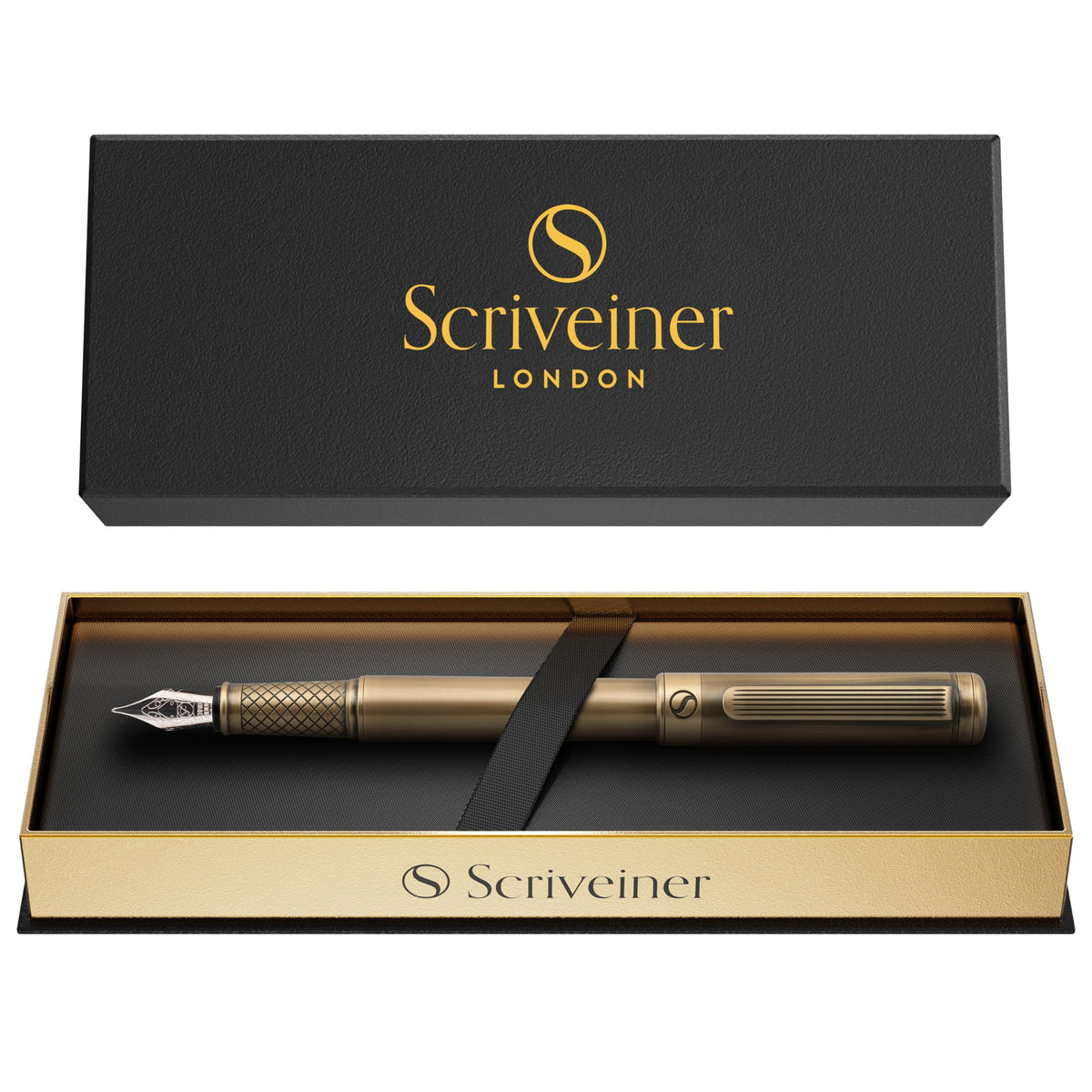 Scriveiner Luxury Fountain Pen - Stunning Bronze Luxury Pen, Schmidt Gilded Nib (Fine), Converter