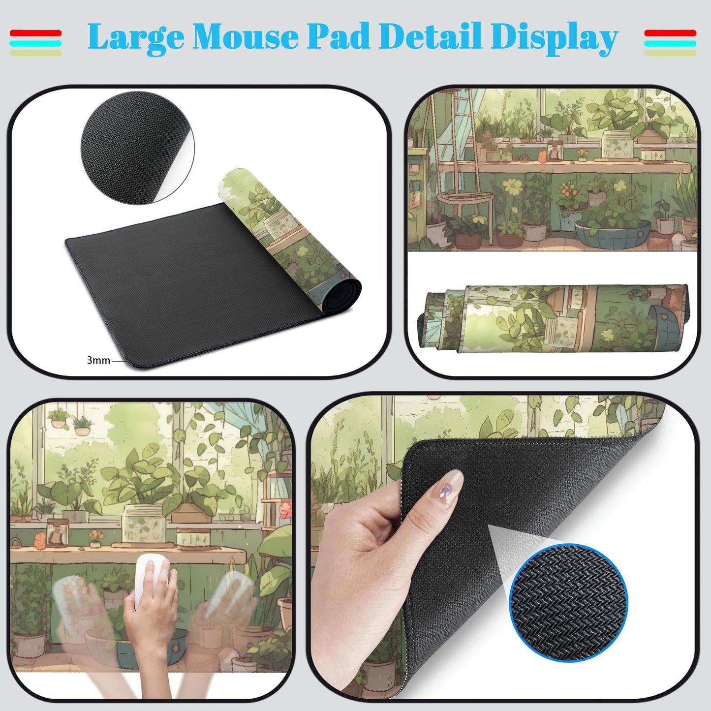 Cute Desk Mat Green Plants Gaming Mouse Pad XXL Large Extended Sage Laptop Keyboard and Mouse Mat