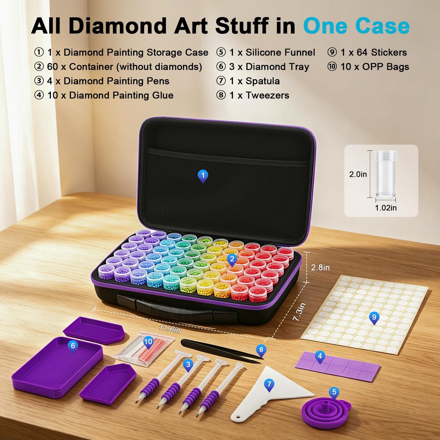 ZORETCO Diamond Art Storage with 60 Containers, Diamond Art Kits for Adults