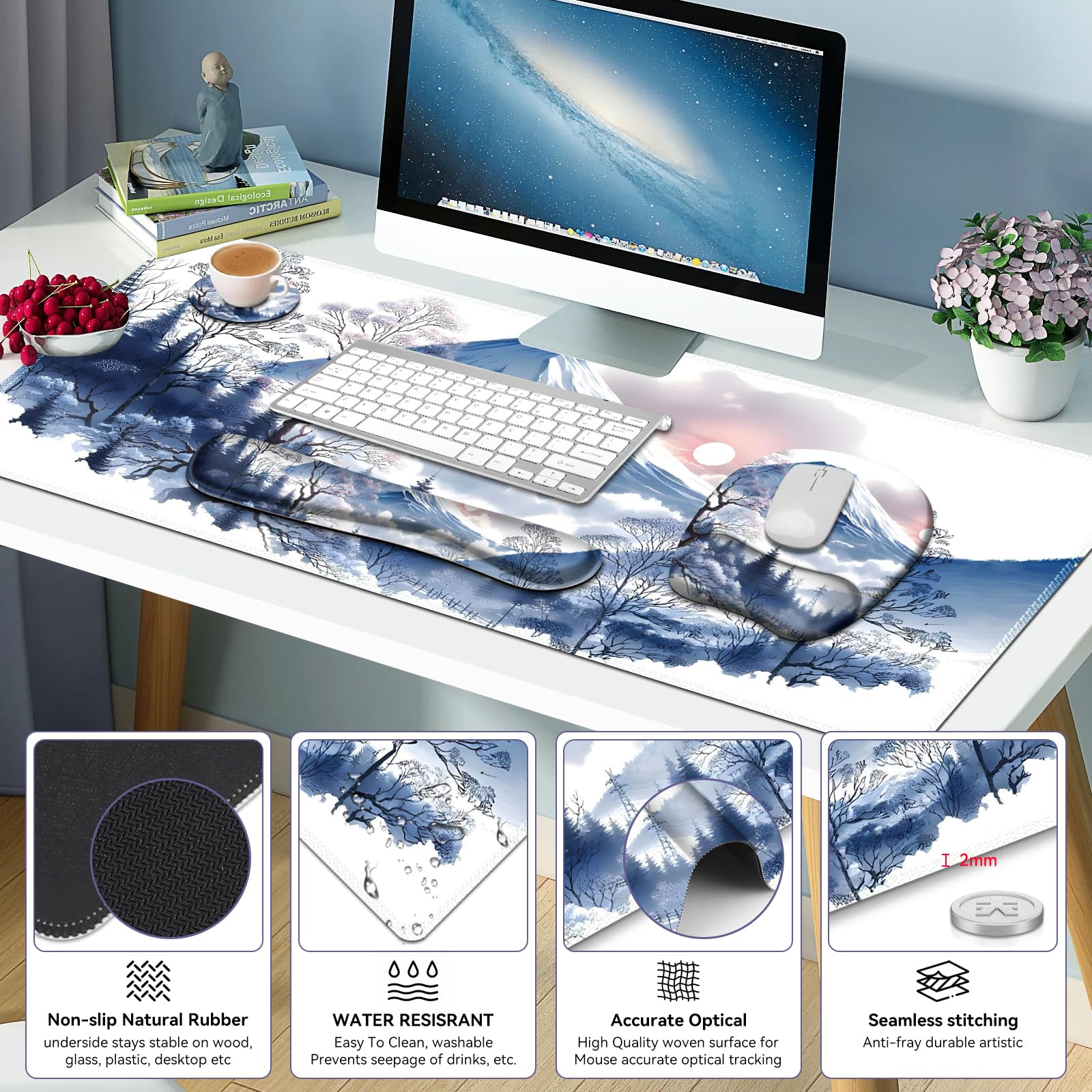 4 in 1 Large Mouse Pad, Keyboard Wrist Rest Set, Ergonomic Mouse Pad with Wrist Support, Desk Mat