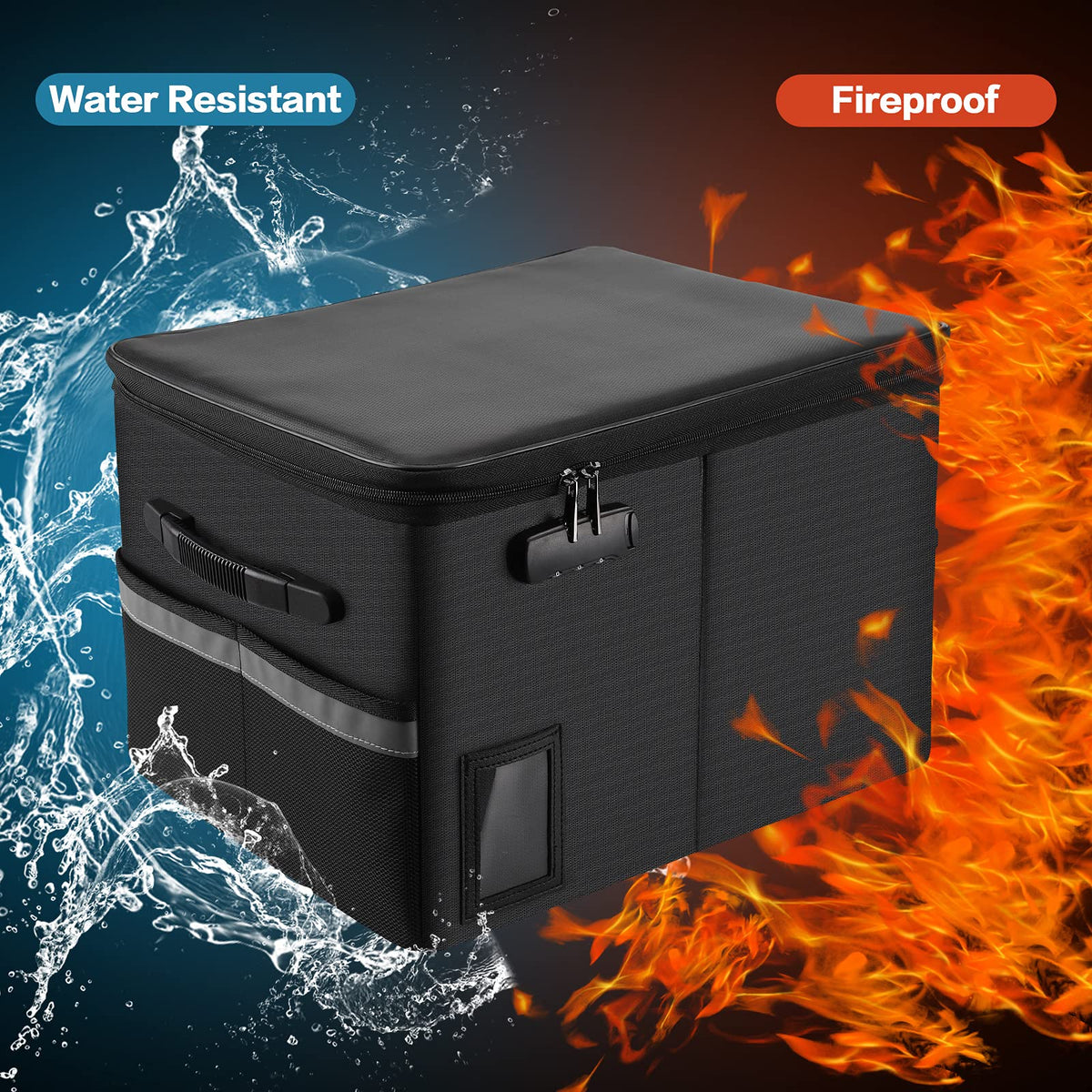 TOMKID Fireproof File Cabinet with Lock, Fireproof Document Organizer Collapsible File Box Filing