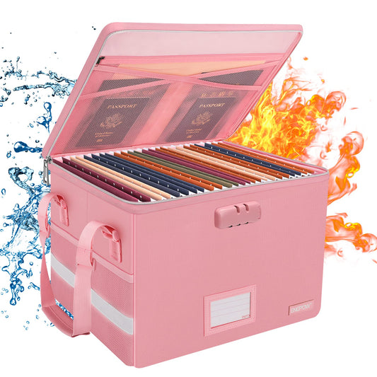 ENGPOW File Box with Lock, Fireproof Document Box with Zipper＆Pockets, Collapsible File Organizer