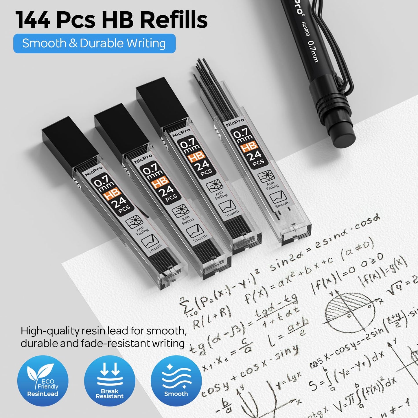 Nicpro 0.7 mm Mechanical Pencil Set with Case, 3PCS Mechanical Pencils 0.7