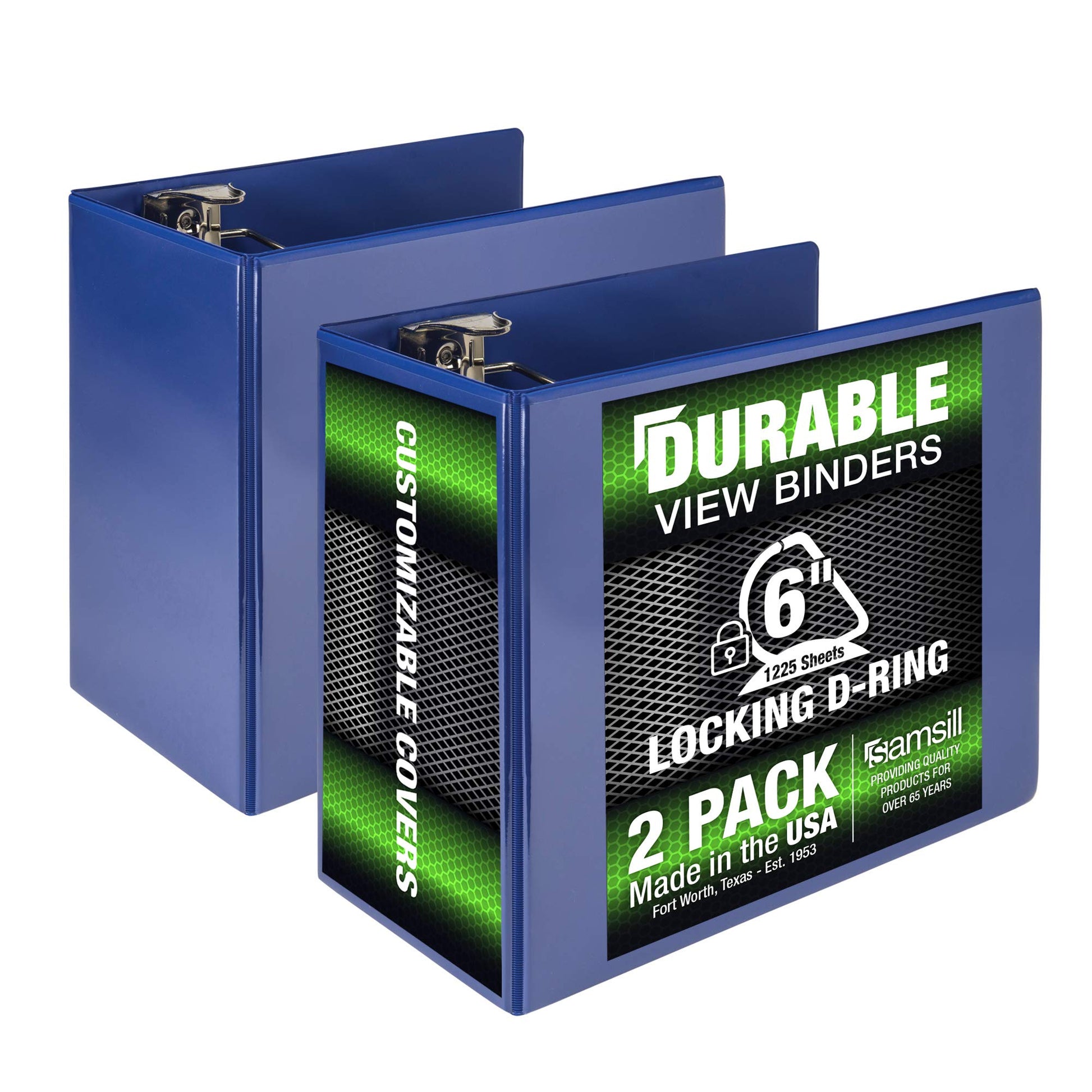 Samsill Durable 6 inch 3 Ring Binder, Locking D Ring 100% Recycled Chipboard, Blue, 2 Pack