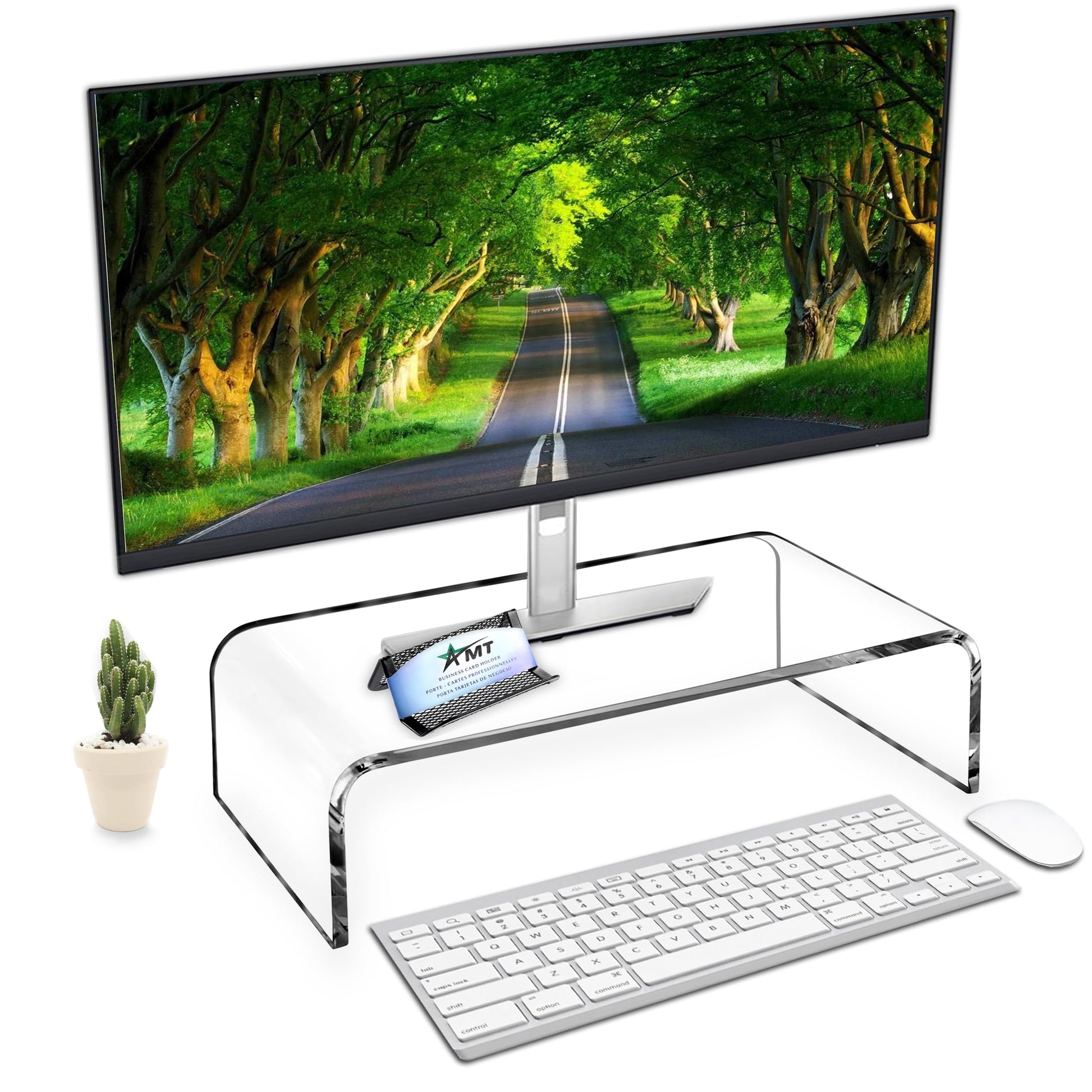 AMT 16 Inch Acrylic Laptop Monitor Stand, Computer Riser with Cat Keyboard Protector, Space-Saving