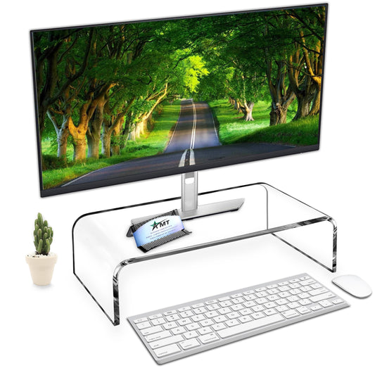 AMT 16 Inch Acrylic Laptop Monitor Stand, Computer Riser with Cat Keyboard Protector, Space-Saving