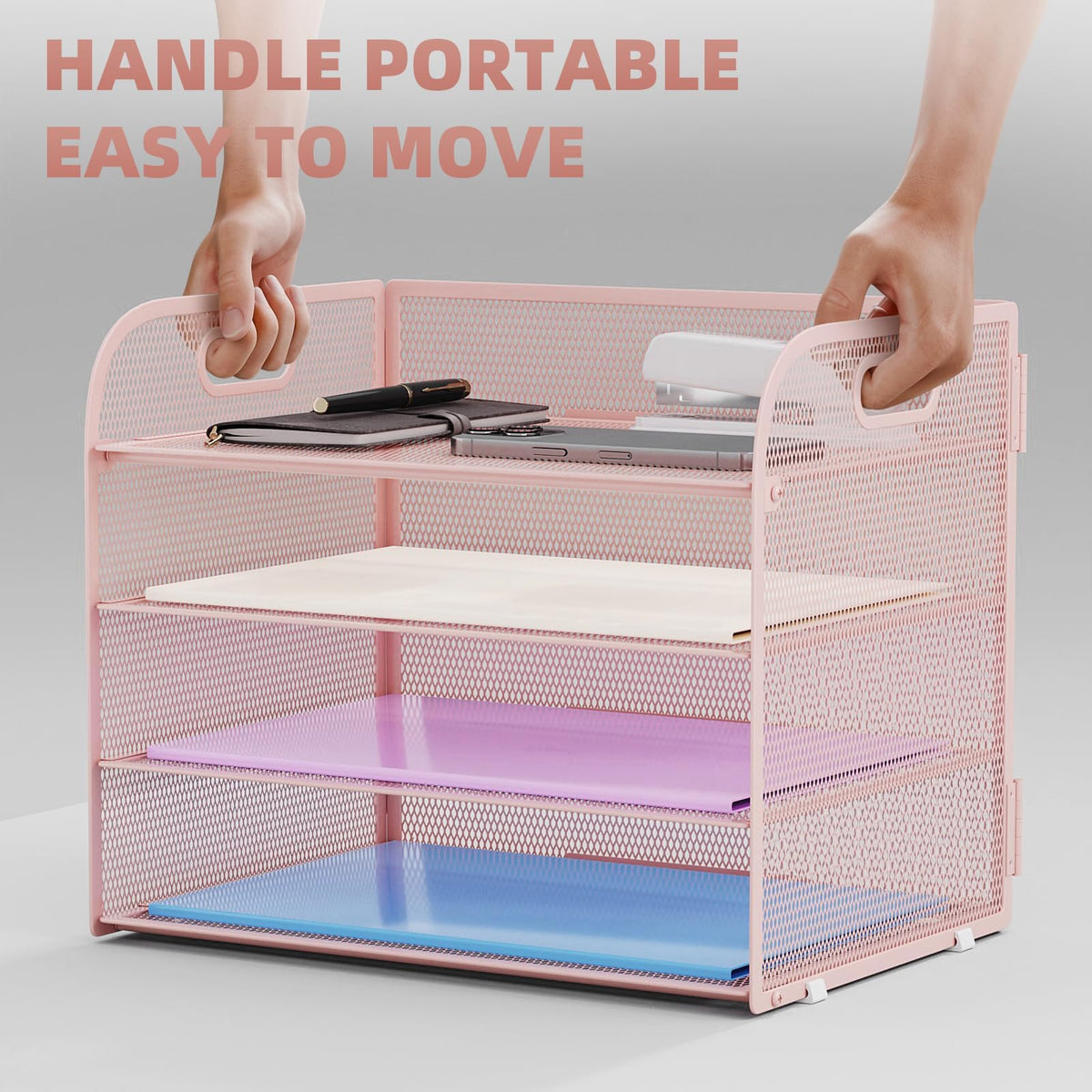 Marbrasse 2 Pack 4 Tier Paper Organizer Letter Tray - Mesh Desk File Organizer with Handle, Paper