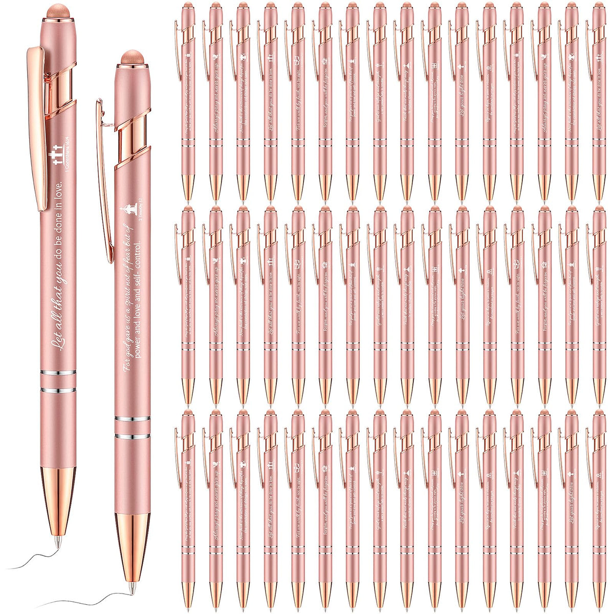 Chuangdi 48 Pcs Bible Verse Pens Bulk Black Ink Pens, Rose Gold