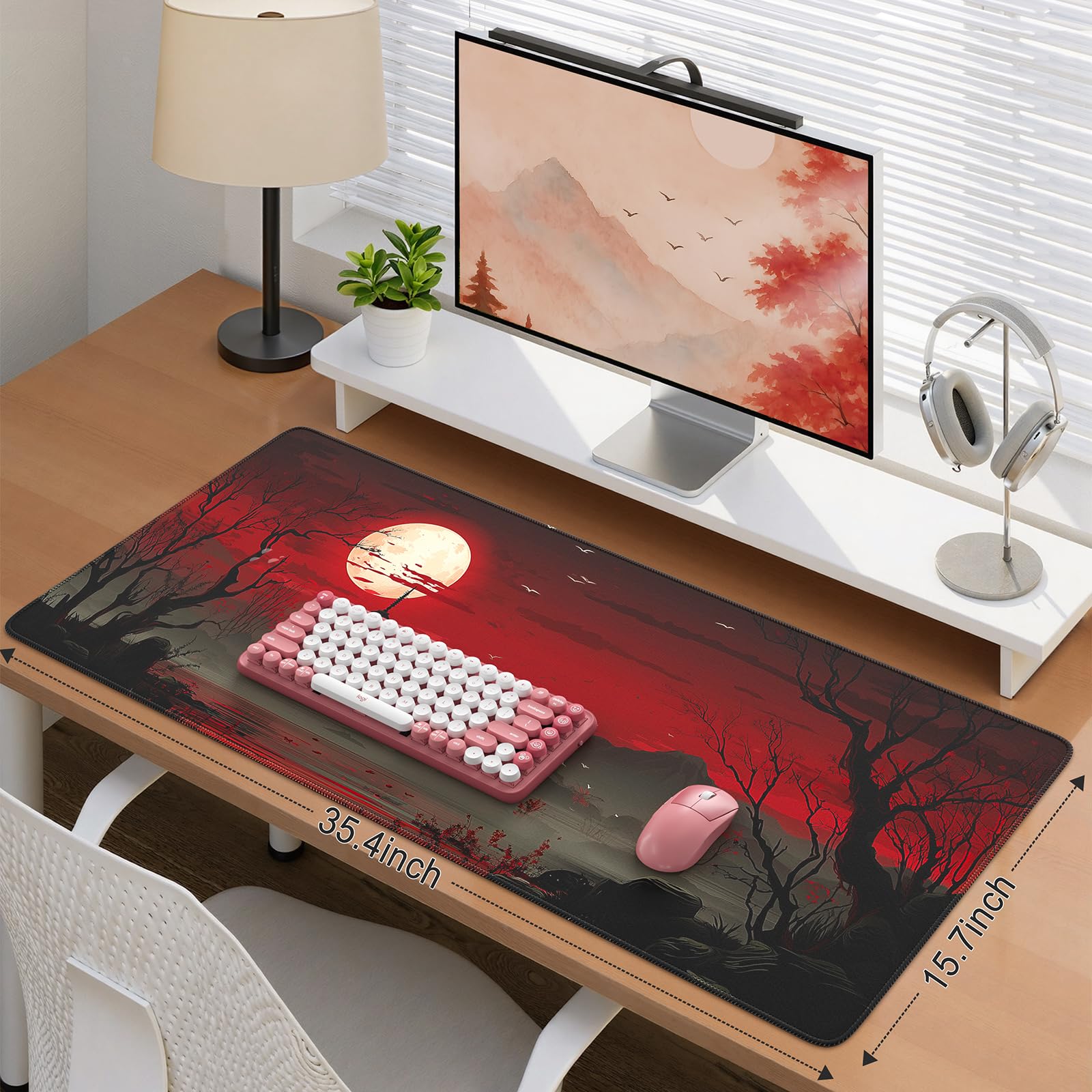 iCasso Desk Protector Mat, Large Japanese Mouse Pad, Full Moon