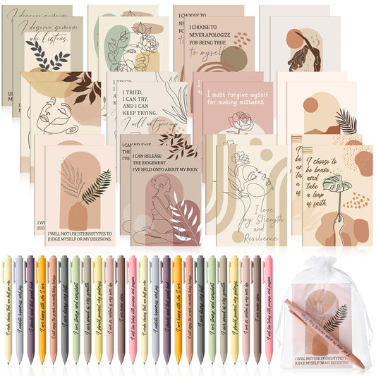 Mooliwe 48 Pcs Affirmation Notebooks Pens Bulk Gifts, Gratitude,Boho