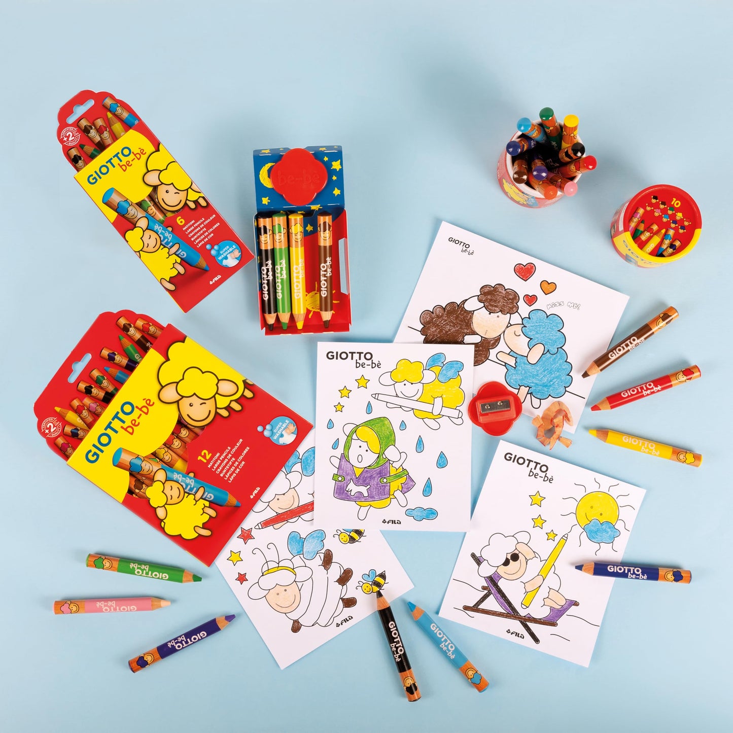 GIOTTO be-bè Large Colouring Pencils Set, 6 Assorted Colours, Super Washable, Suitable for Ages 2+