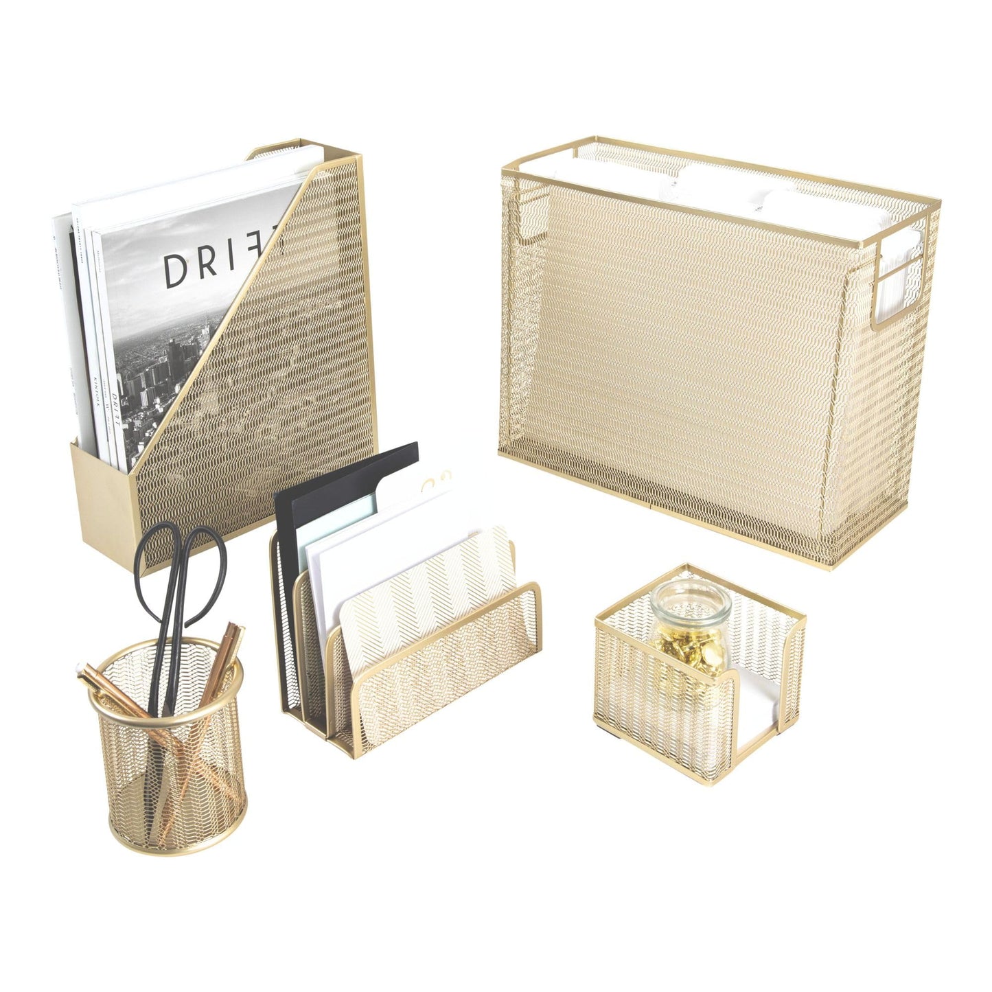 BLU MONACO | Gold Desk File Folder Organizer Set | Desktop Hanging File Organizer with Letter Size