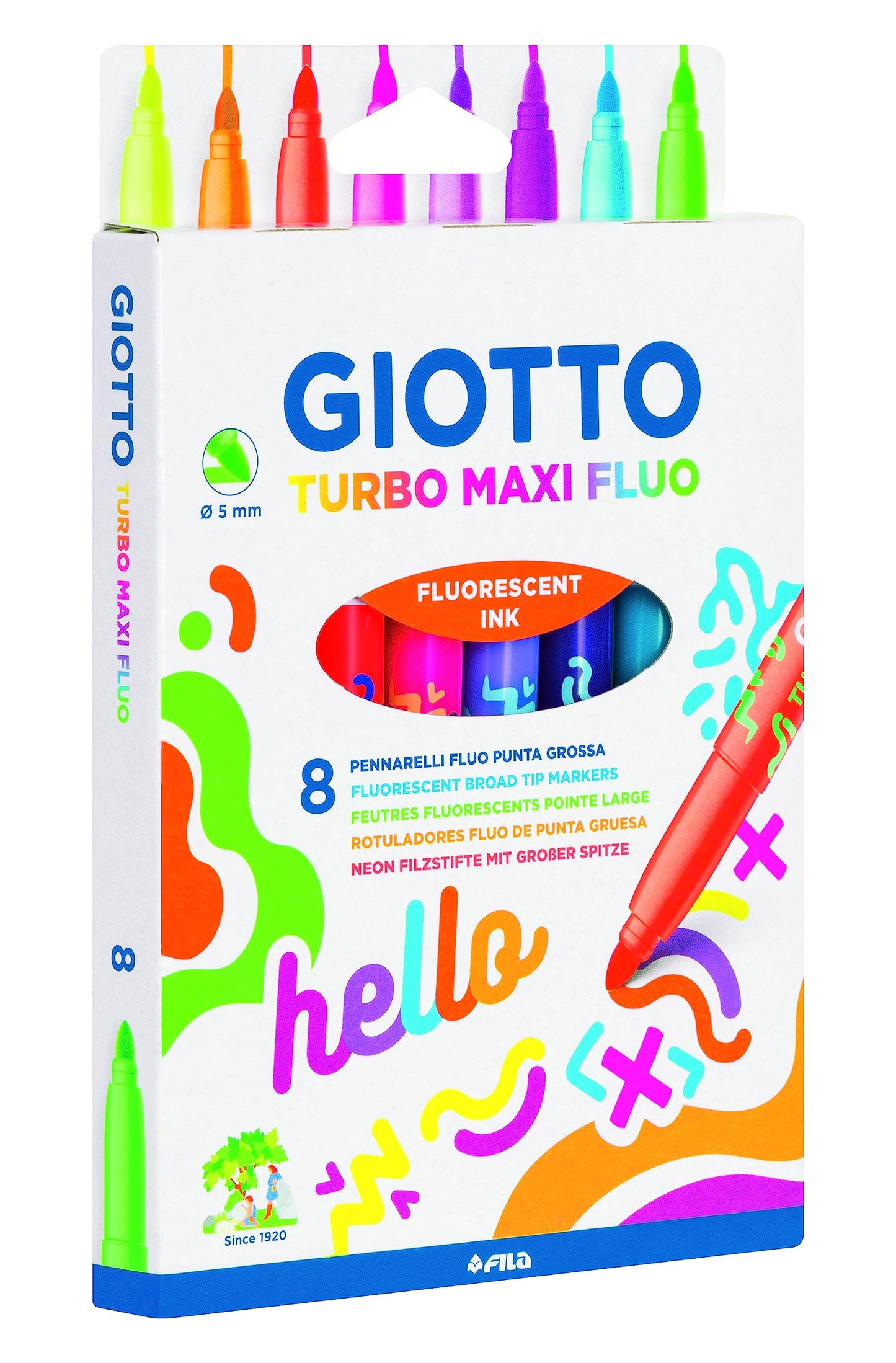 GIOTTO Turbo Maxi Fluo Hydrocolor Color Pen Case with 8 Colors