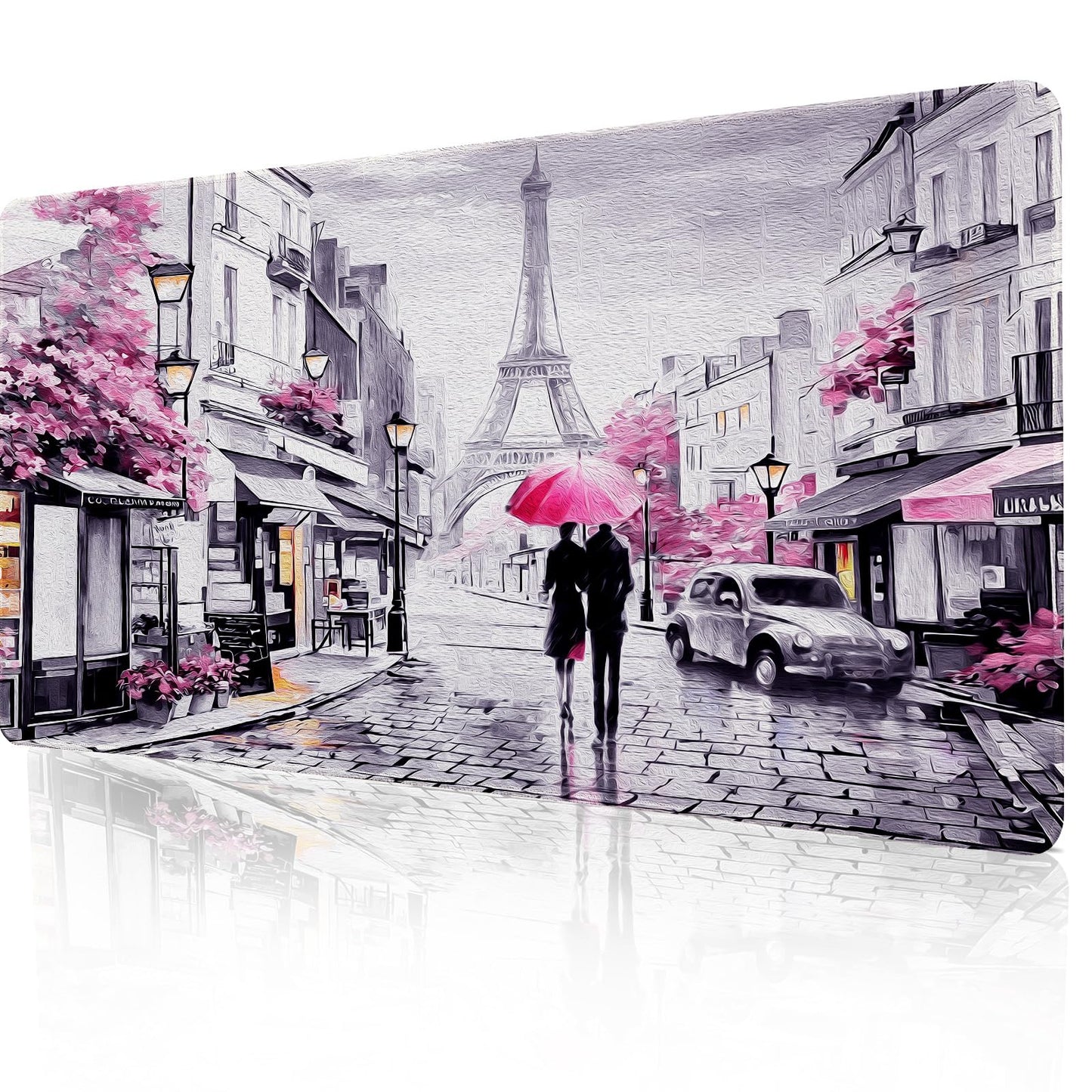 Lokigo Paris Eiffel Tower Desk Pad,Mouse Pad,Romantic Vintage Gray Pink Large Desk Mat for Girls