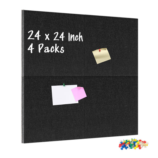 DOLLAR BOSS Felt Cork Board Tiles, 4 Pcs 12" x 12" Bulletin Board, Black